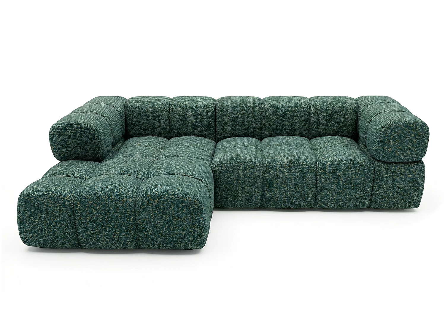 Canapé d'angle gauche capitonné en tissu bouclé vert 280 cm - AVERRO