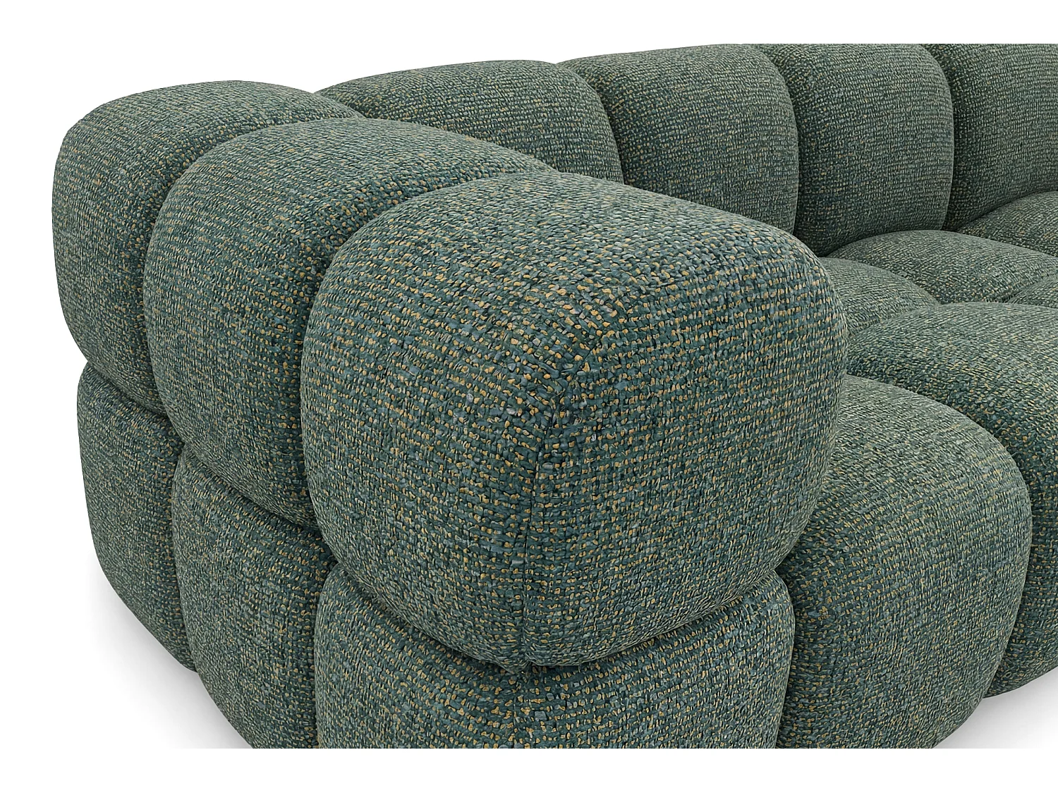 Canapé d'angle gauche capitonné en tissu bouclé vert 280 cm - AVERRO