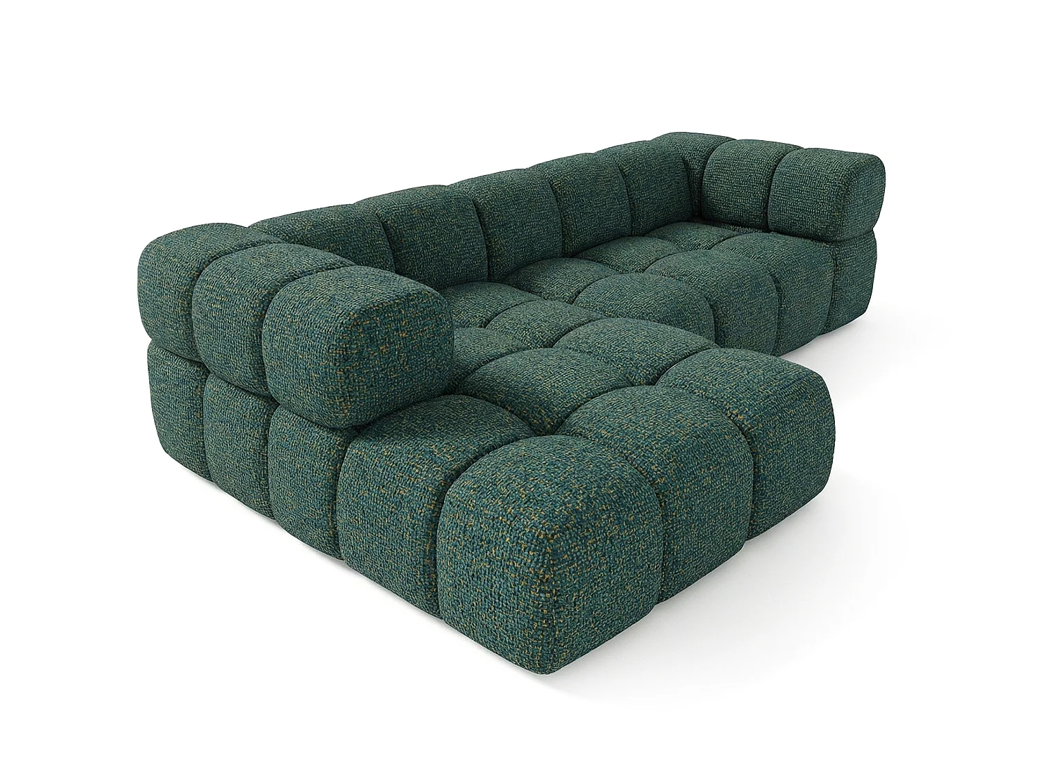 Canapé d'angle gauche capitonné en tissu bouclé vert 280 cm - AVERRO