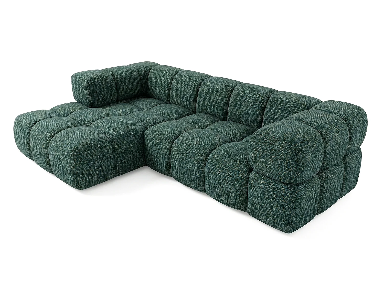 Canapé d'angle gauche capitonné en tissu bouclé vert 280 cm - AVERRO