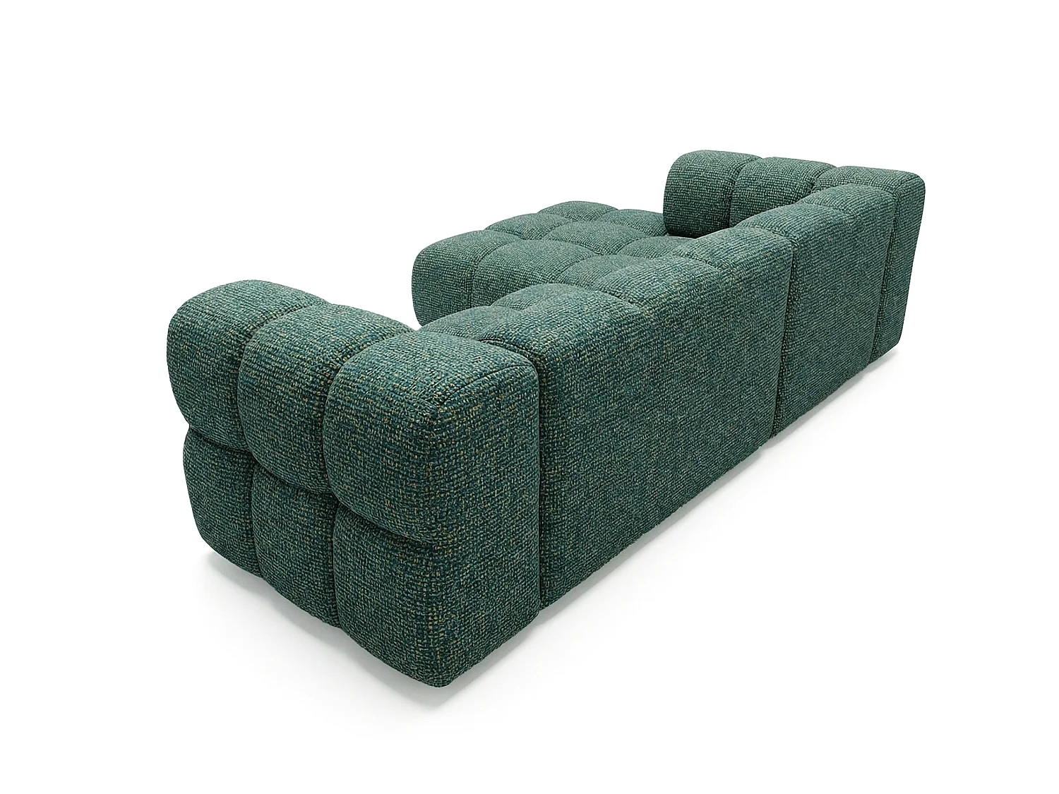 Canapé d'angle gauche capitonné en tissu bouclé vert 280 cm - AVERRO