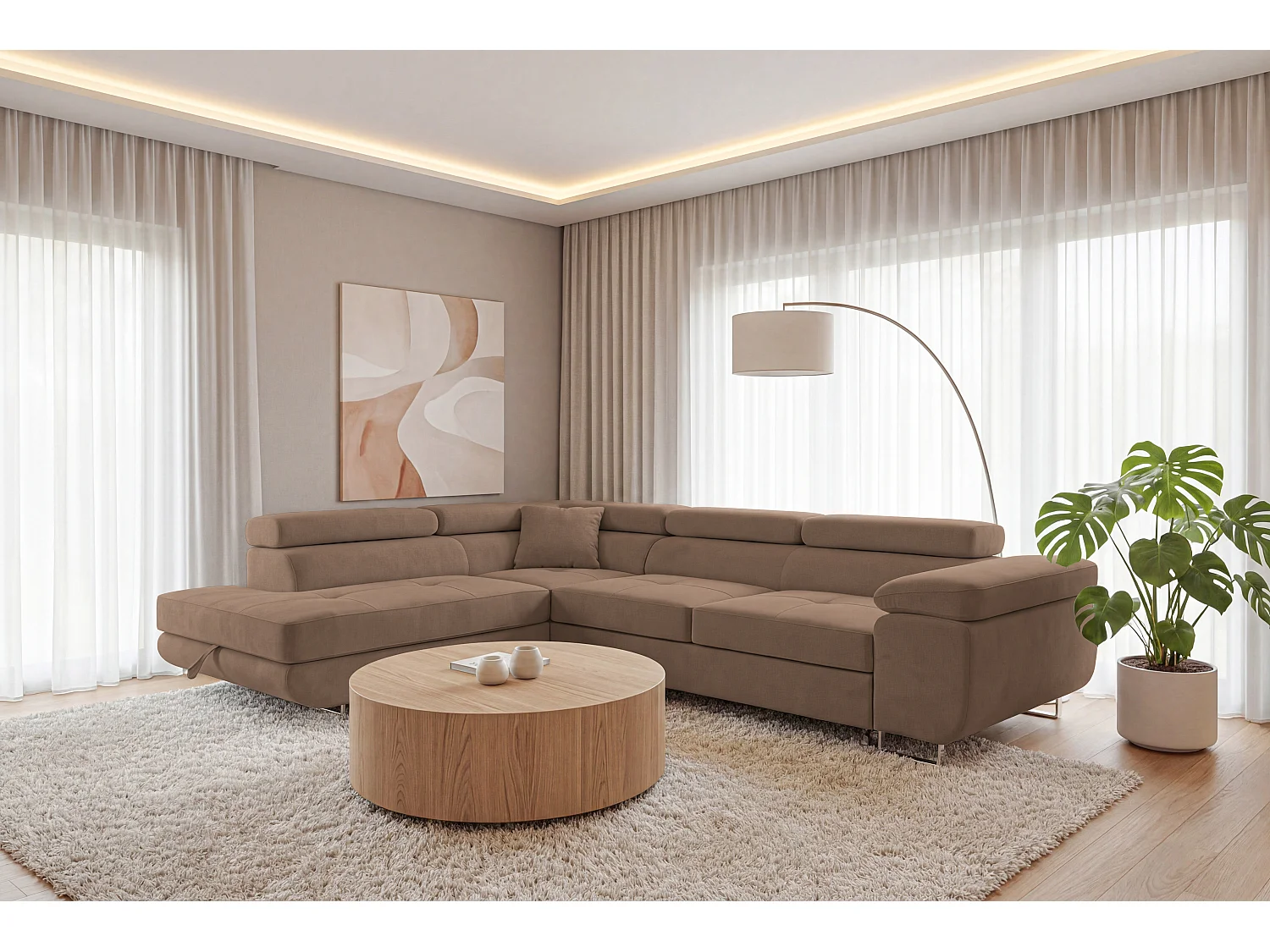 Ecksofa L-Form links mit Schlaffunktion braun 272 cm - Luca