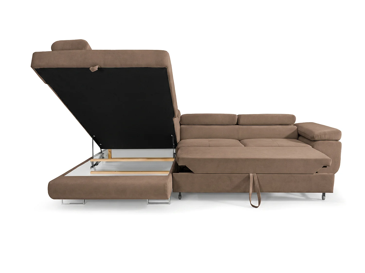 Ecksofa L-Form links mit Schlaffunktion braun 272 cm - Luca