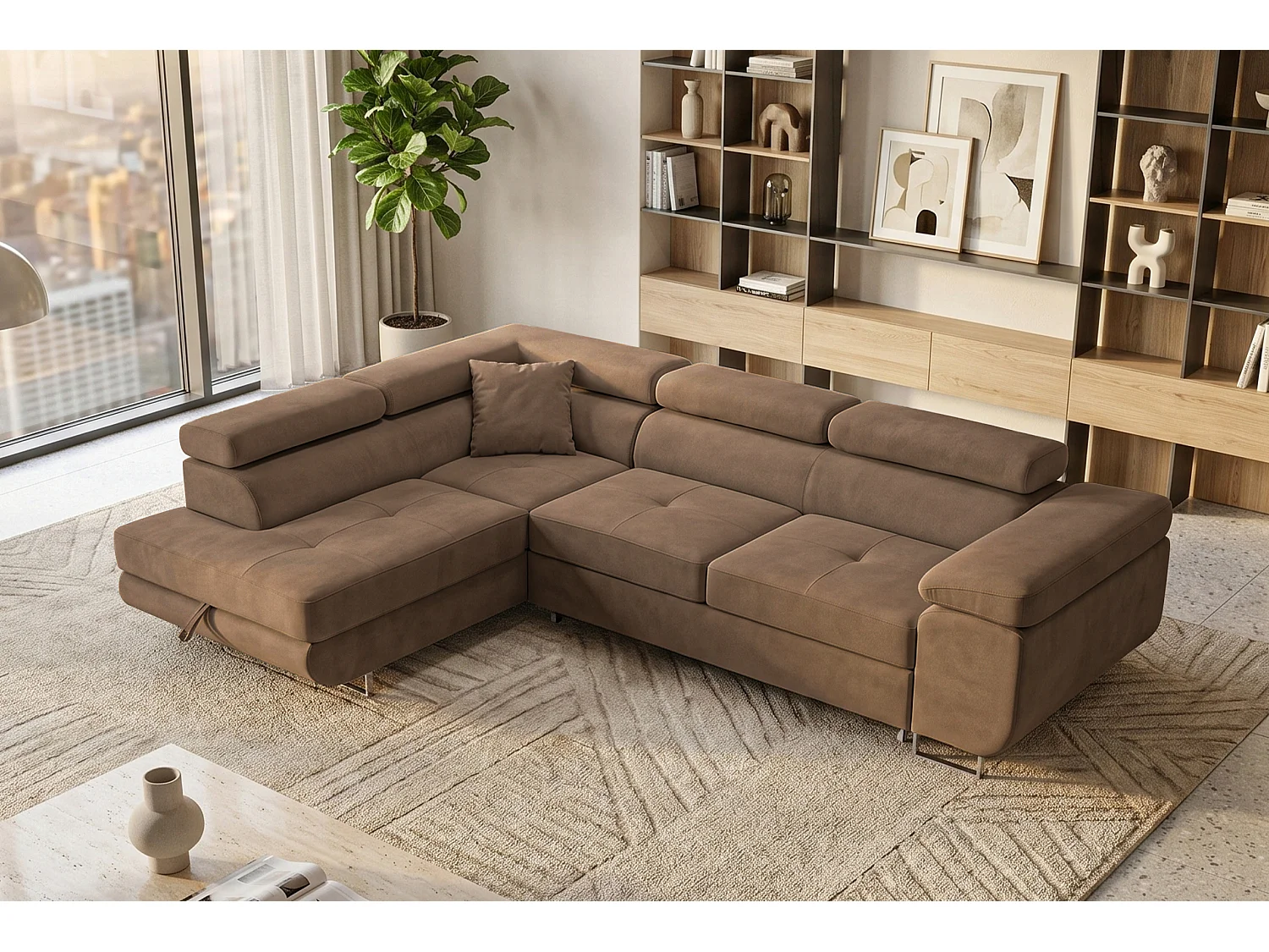 Ecksofa L-Form links mit Schlaffunktion braun 272 cm - Luca