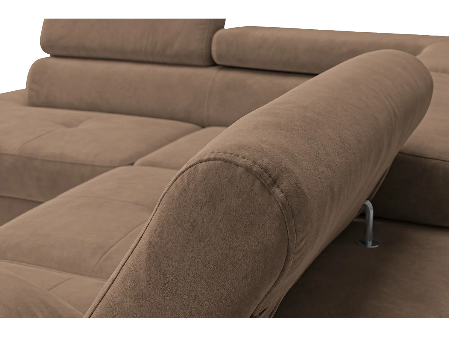 Canapé d'angle convertible 5 places avec rangement en velours marron LUCA