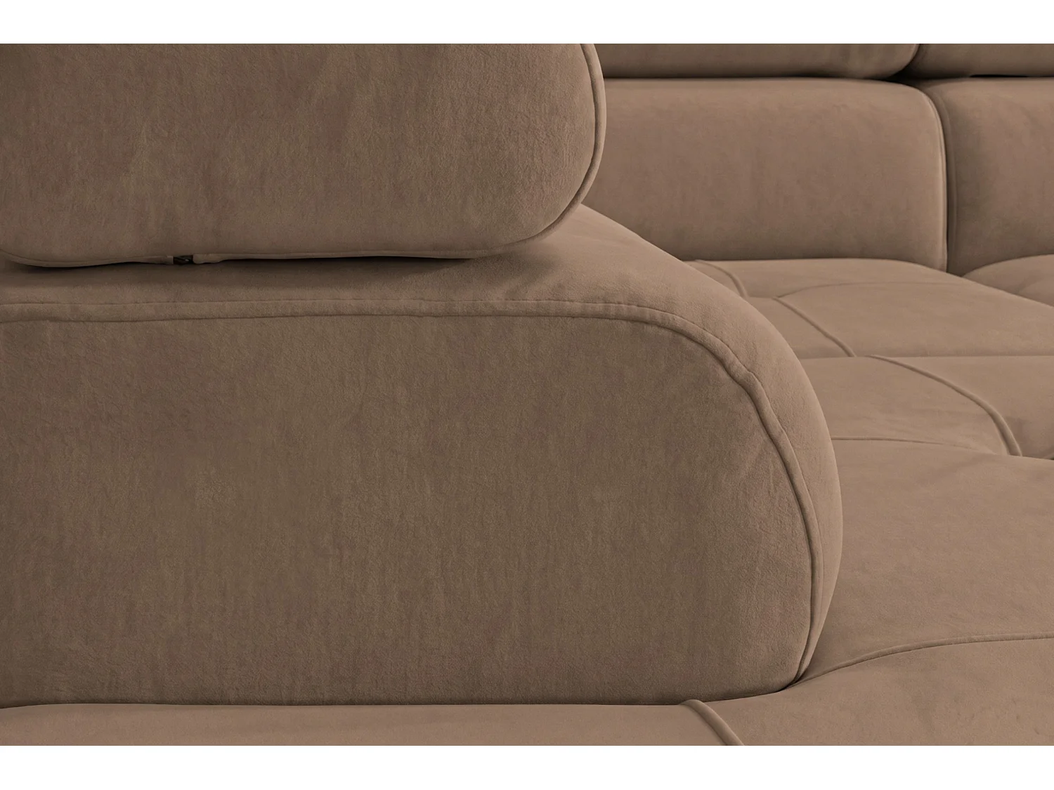 Canapé d'angle convertible 5 places avec rangement en velours marron LUCA