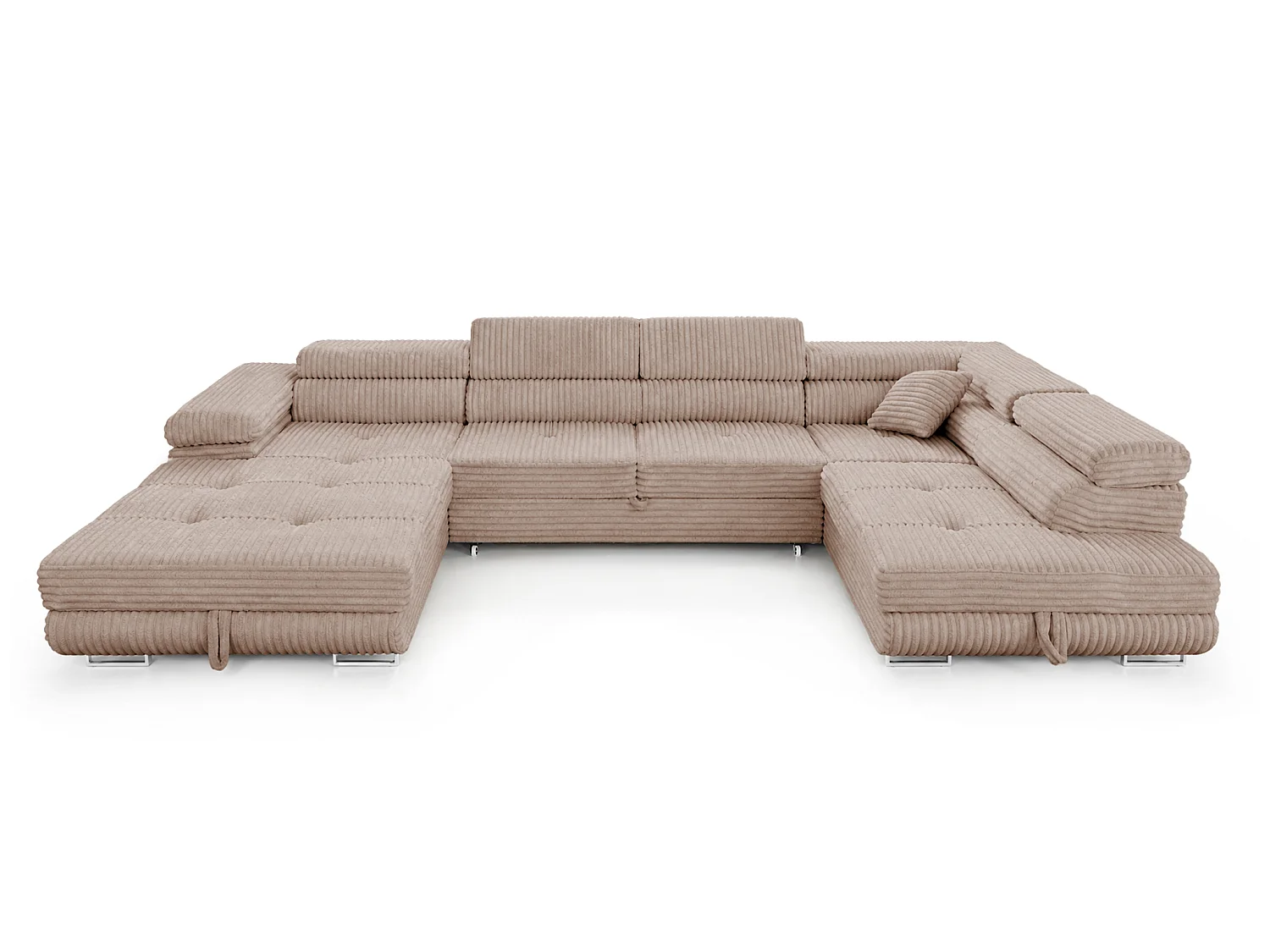 Wohnlandschaft mit Schlaffunktion und 2 Bettkästen beige 345 cm - Cordo U