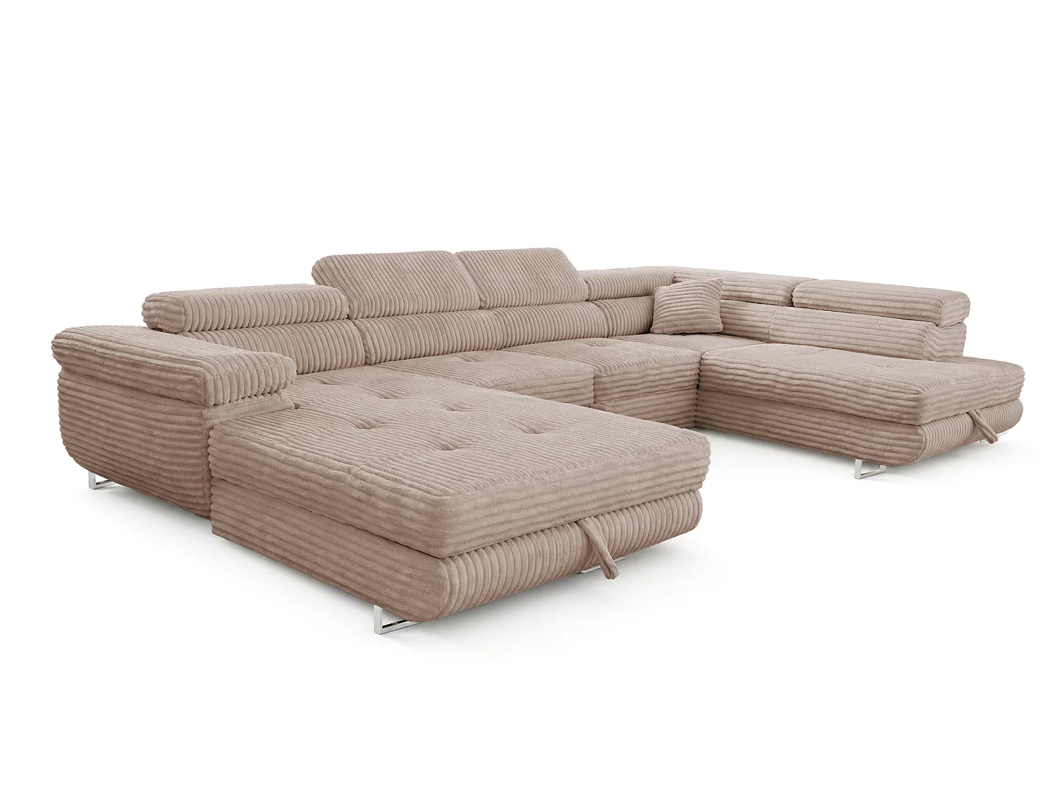 Wohnlandschaft mit Schlaffunktion und 2 Bettkästen beige 345 cm - Cordo U
