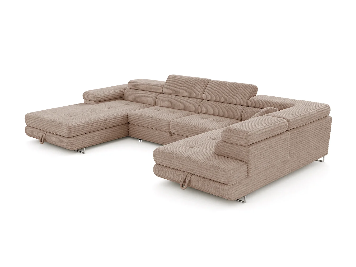 Wohnlandschaft mit Schlaffunktion und 2 Bettkästen beige 345 cm - Cordo U