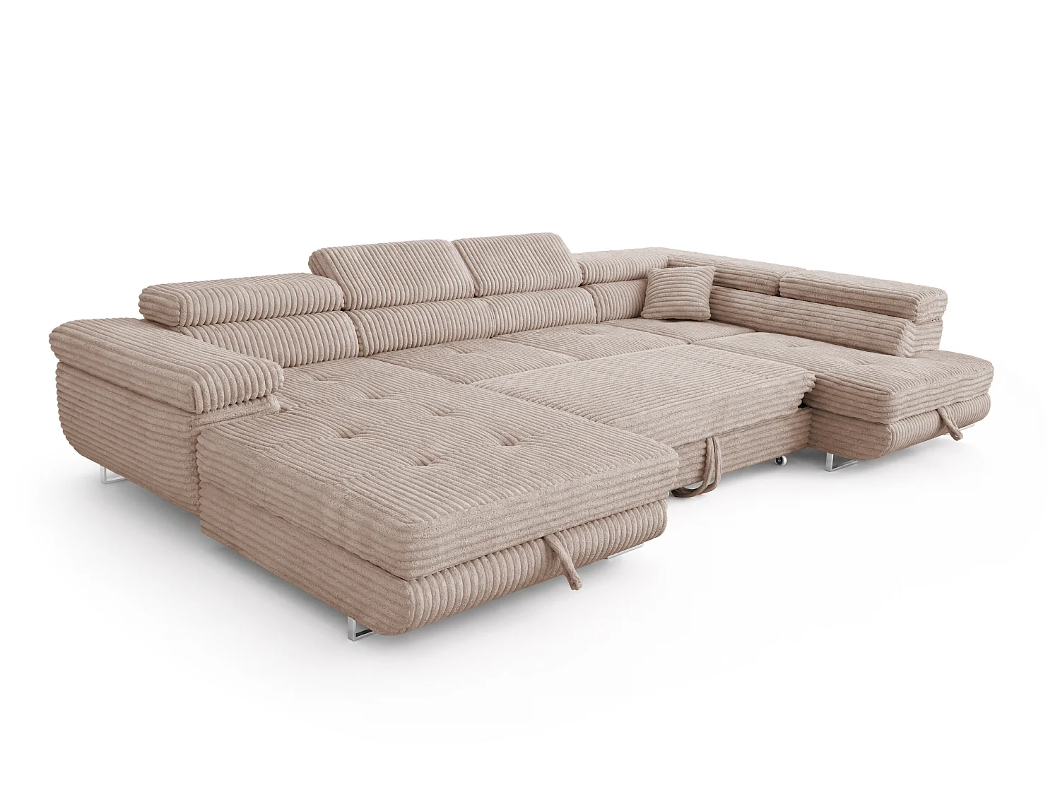 Wohnlandschaft mit Schlaffunktion und 2 Bettkästen beige 345 cm - Cordo U