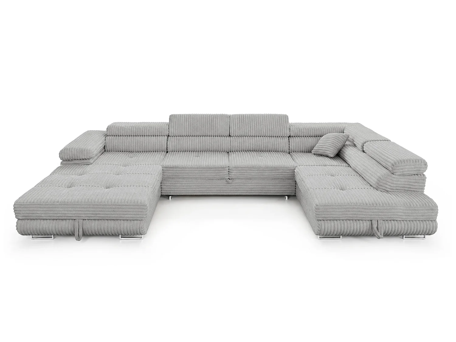 Wohnlandschaft mit Schlaffunktion und 2 Bettkästen hellgrau 345 cm - Cordo U
