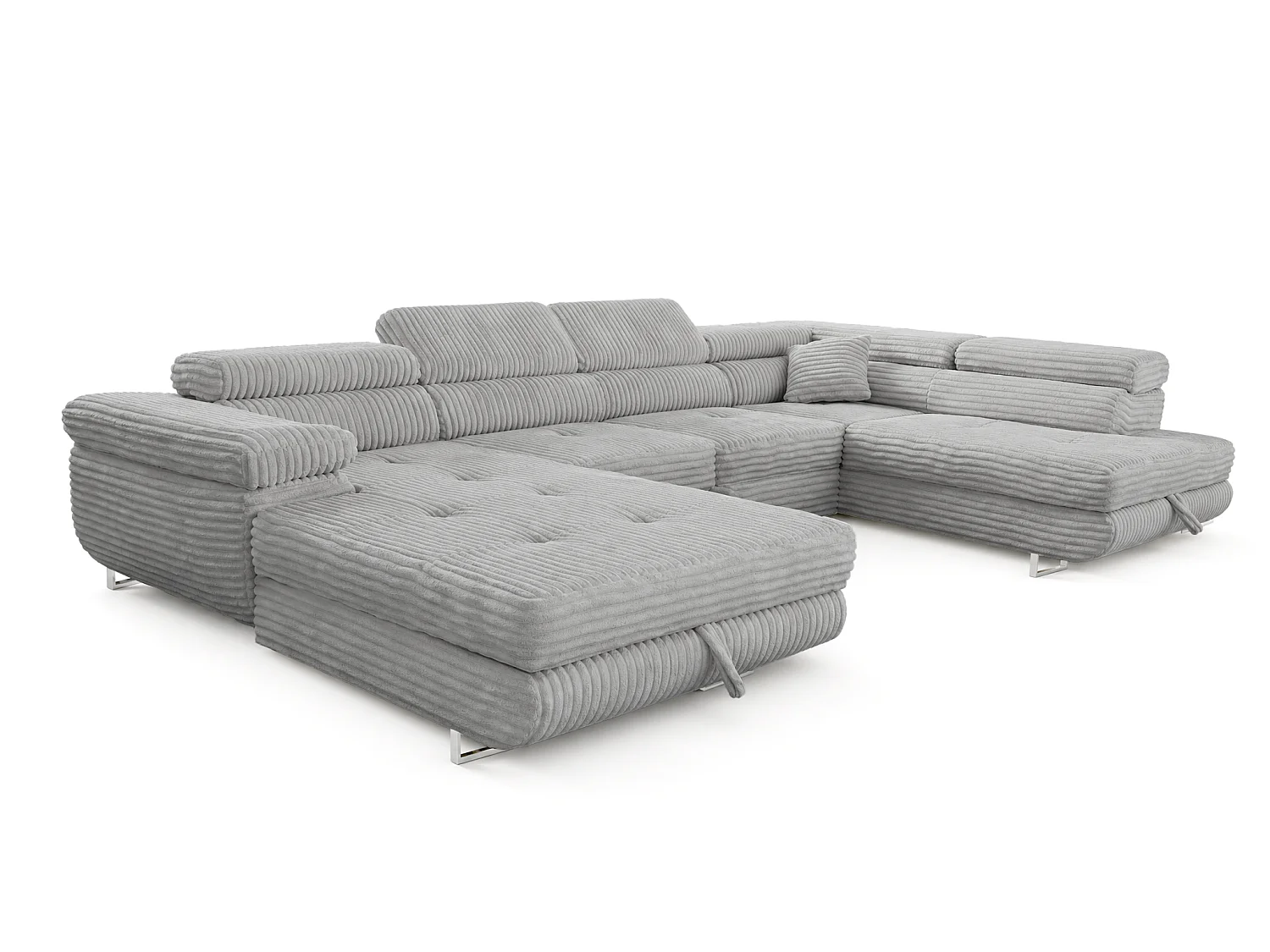 Wohnlandschaft mit Schlaffunktion und 2 Bettkästen hellgrau 345 cm - Cordo U