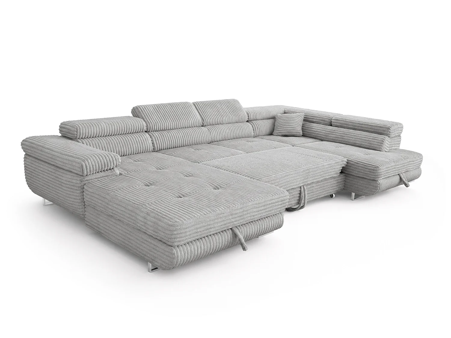 Wohnlandschaft mit Schlaffunktion und 2 Bettkästen hellgrau 345 cm - Cordo U