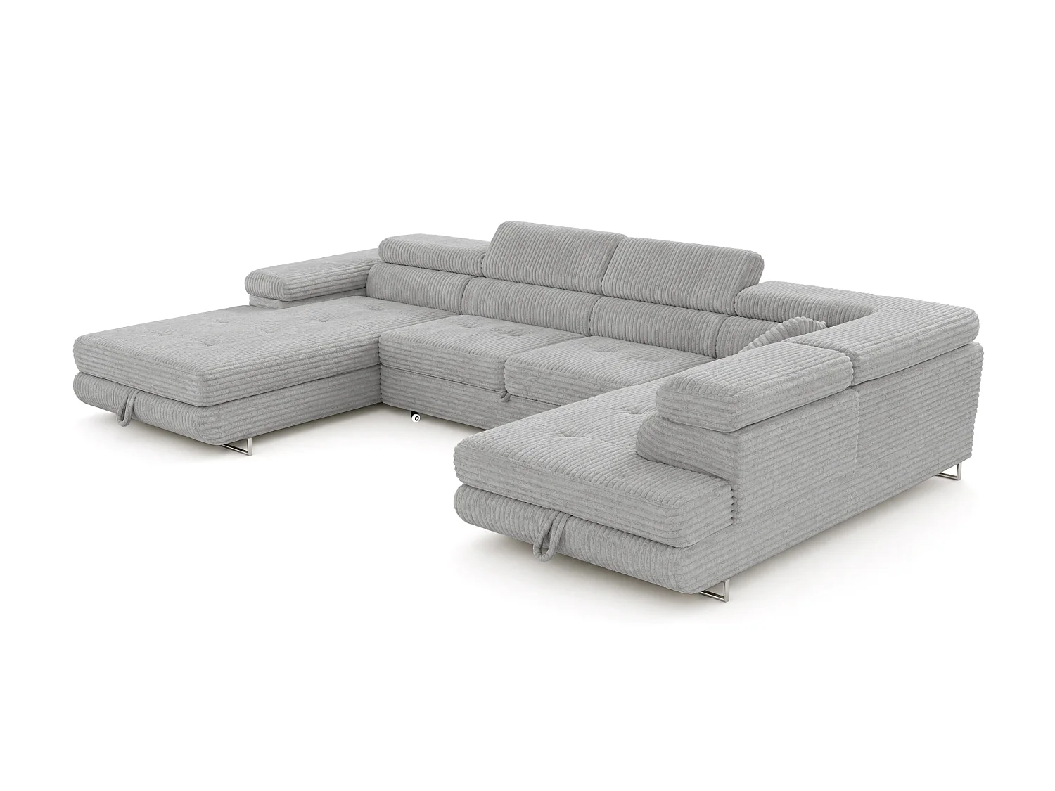 Canapé d'angle convertible 7 places avec coffre en tissu gris clair CORDO