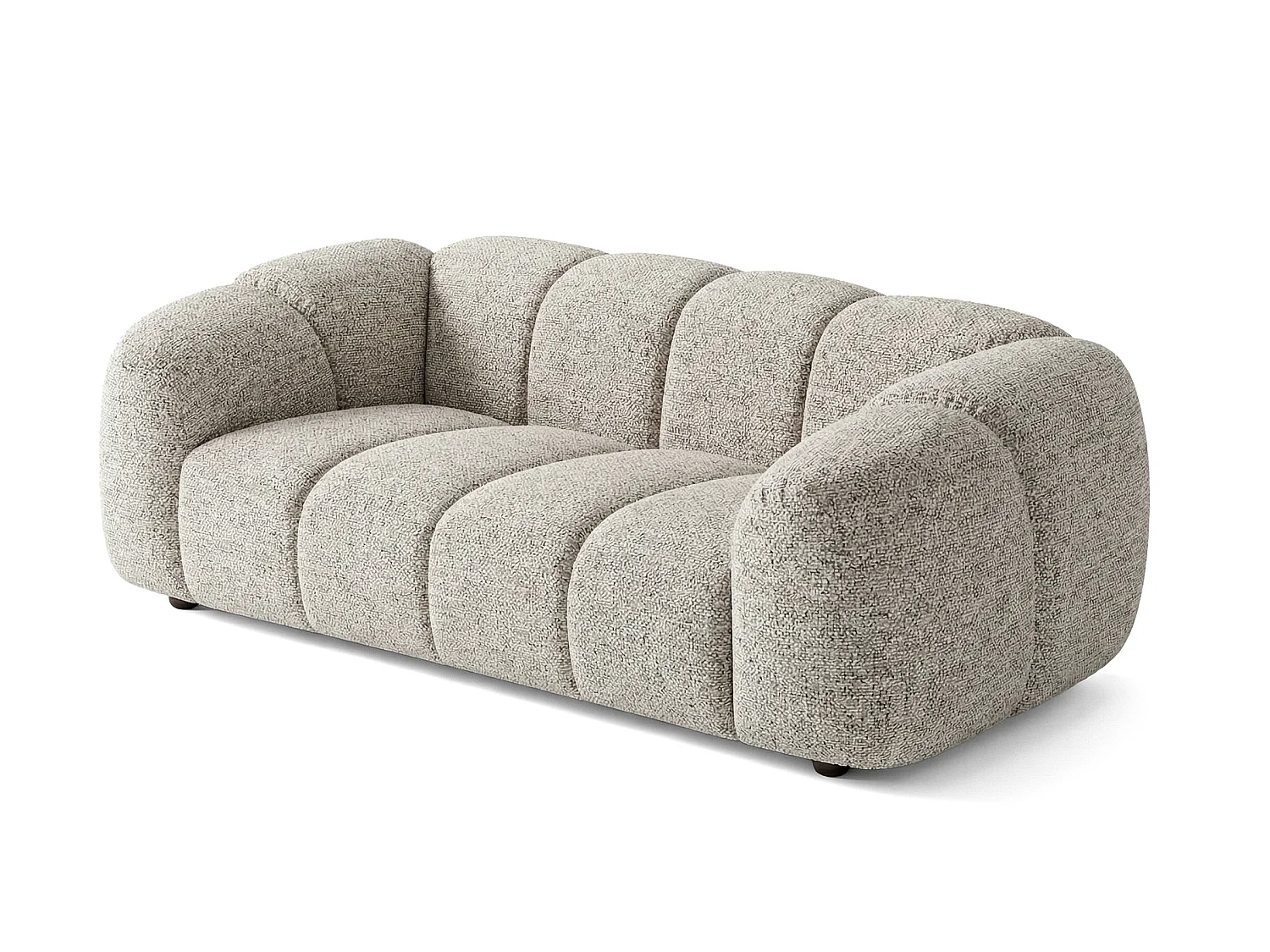Canapé 3 places capitonné en tissu bouclé gris clair 240 cm - MALI 3S