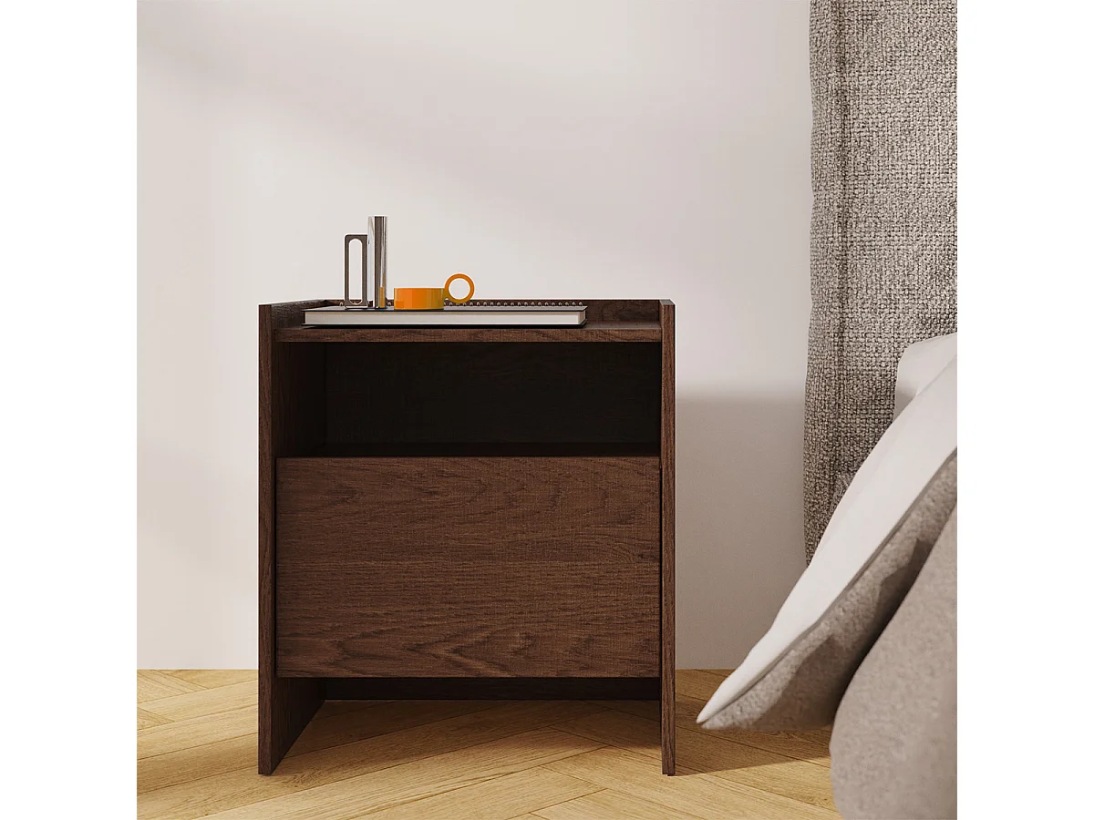 Nachttisch mit 1 Schublade Japandi Dunkles Holz
