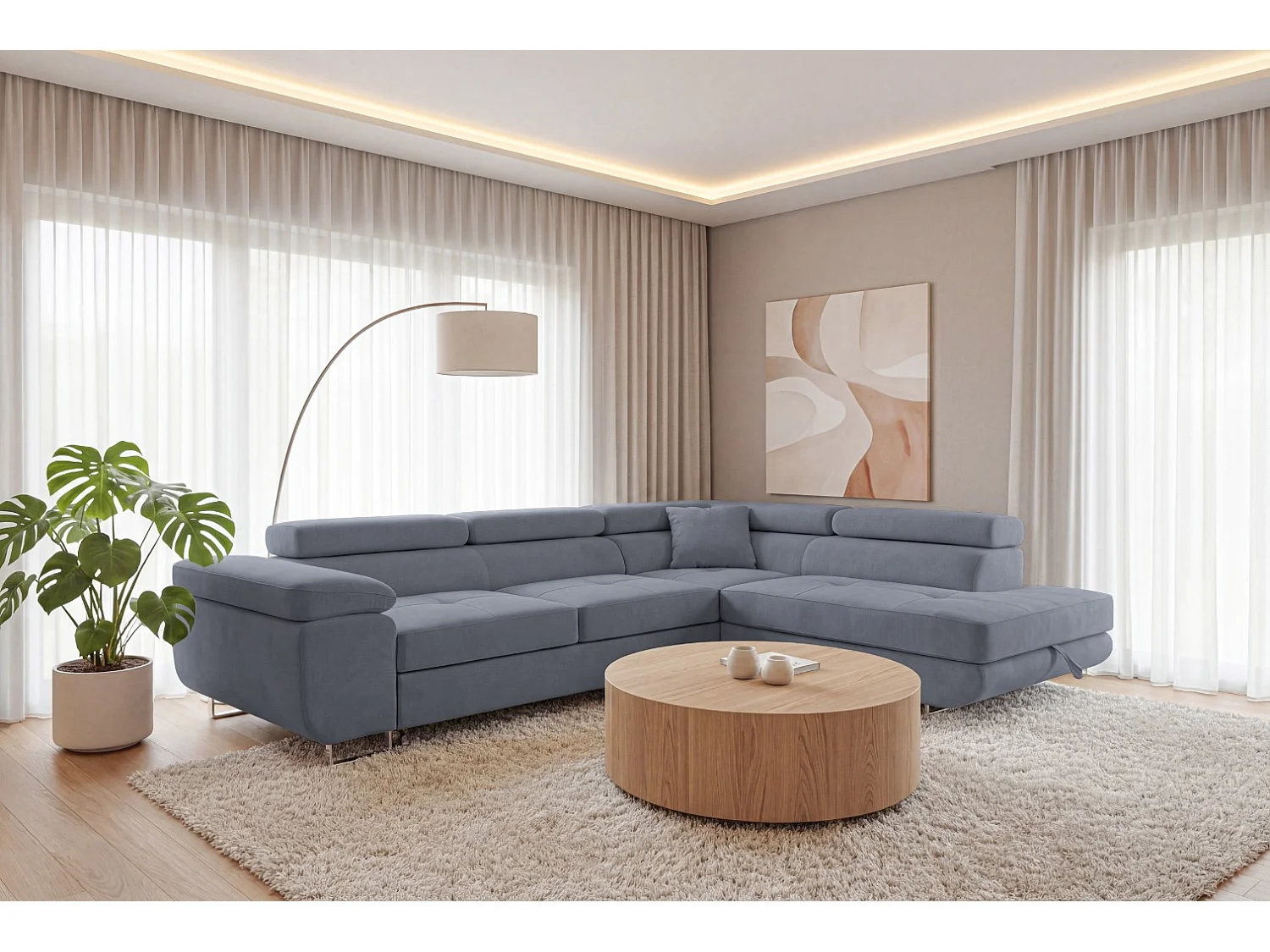 Ecksofa L-Form rechts mit Schlaffunktion grau 272 cm - Luca