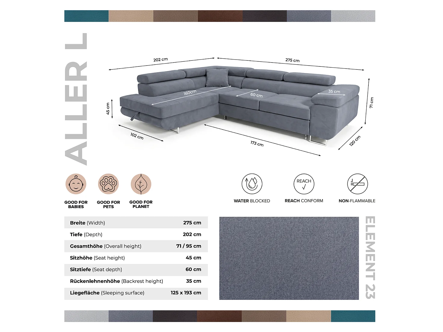 Canapé d'angle droit convertible 5 places avec rangement en velours gris