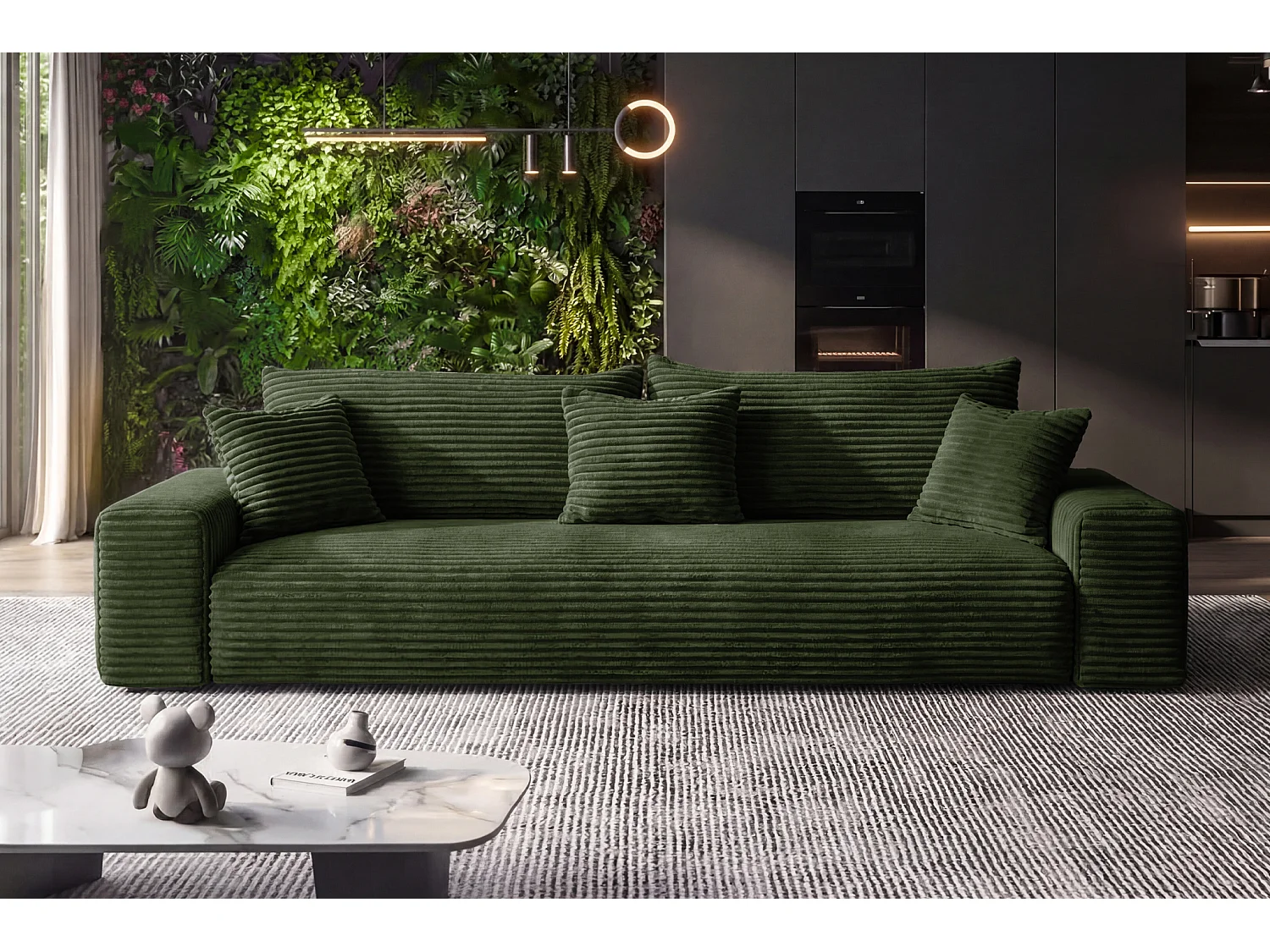 Canapé convertible avec coffre en velours côtelé vert foncé 265 cm - CORDO