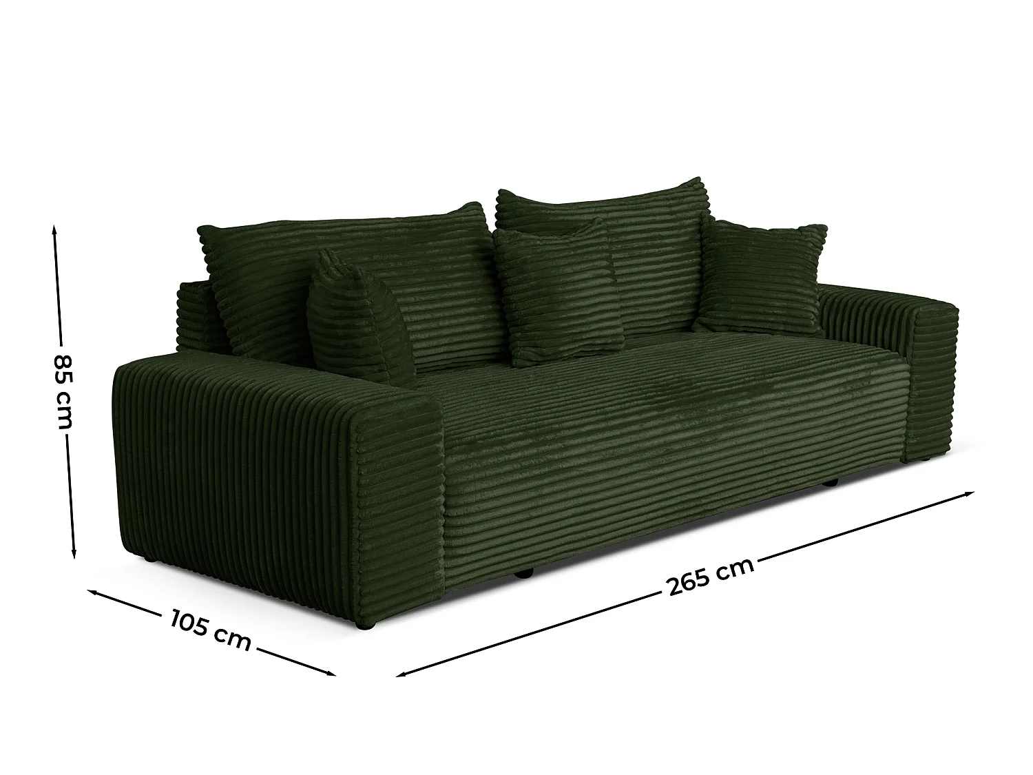 Canapé convertible avec coffre en velours côtelé vert foncé 265 cm - CORDO