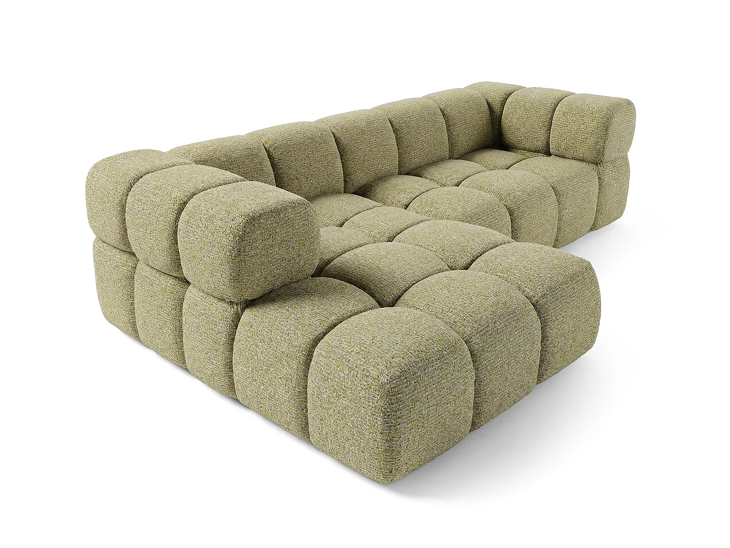 Canapé d'angle gauche capitonné en tissu bouclé jaune moutarde 280 cm - AVERRO