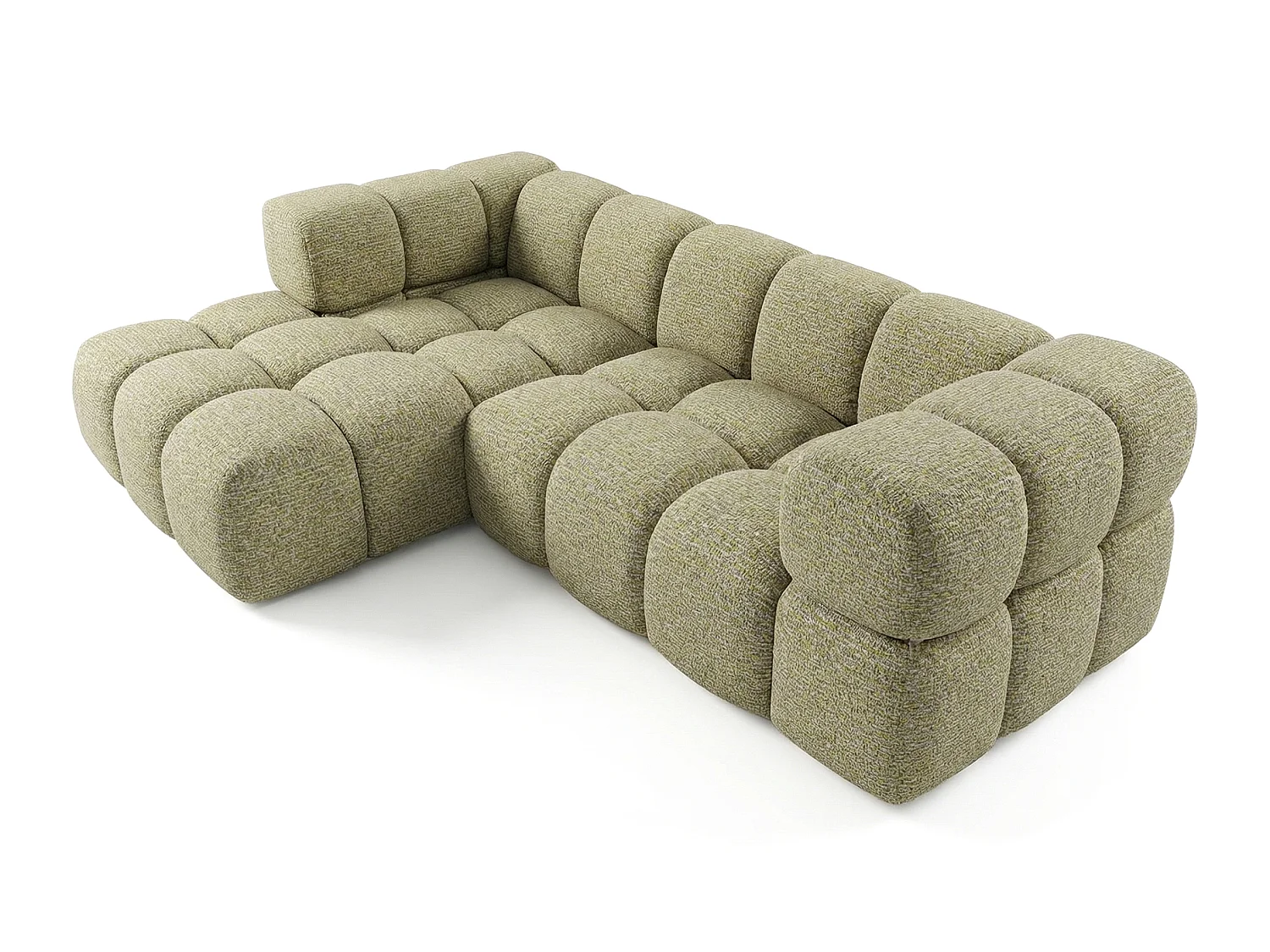 Canapé d'angle gauche capitonné en tissu bouclé jaune moutarde 280 cm - AVERRO
