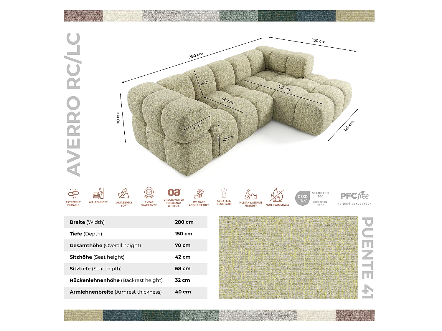 Canapé d'angle gauche capitonné en tissu bouclé jaune moutarde 280 cm - AVERRO