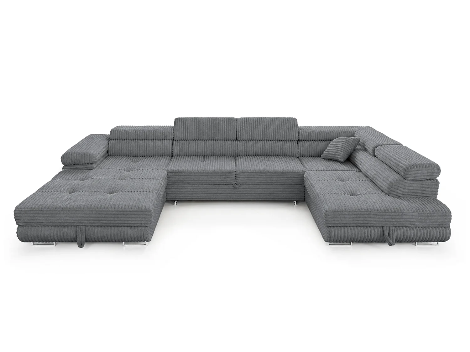 Wohnlandschaft mit Schlaffunktion und 2 Bettkästen grau 345 cm - Cordo U
