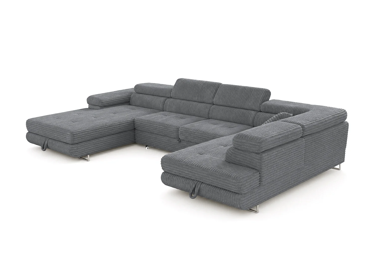 Wohnlandschaft mit Schlaffunktion und 2 Bettkästen grau 345 cm - Cordo U