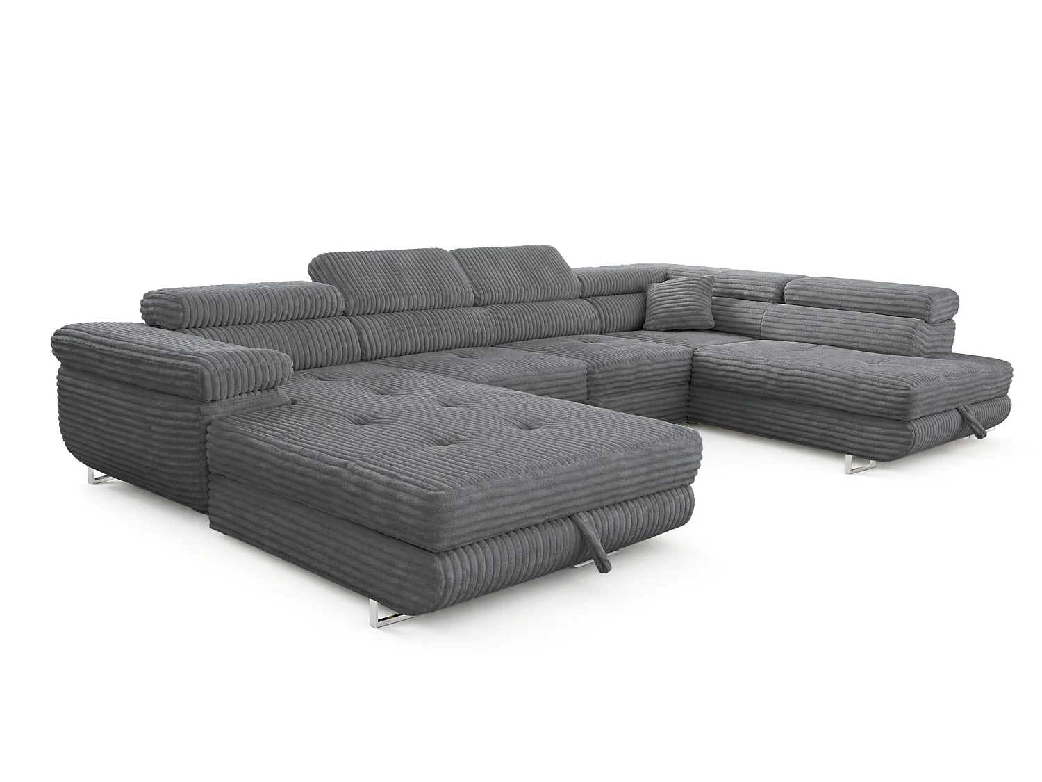 Wohnlandschaft mit Schlaffunktion und 2 Bettkästen grau 345 cm - Cordo U