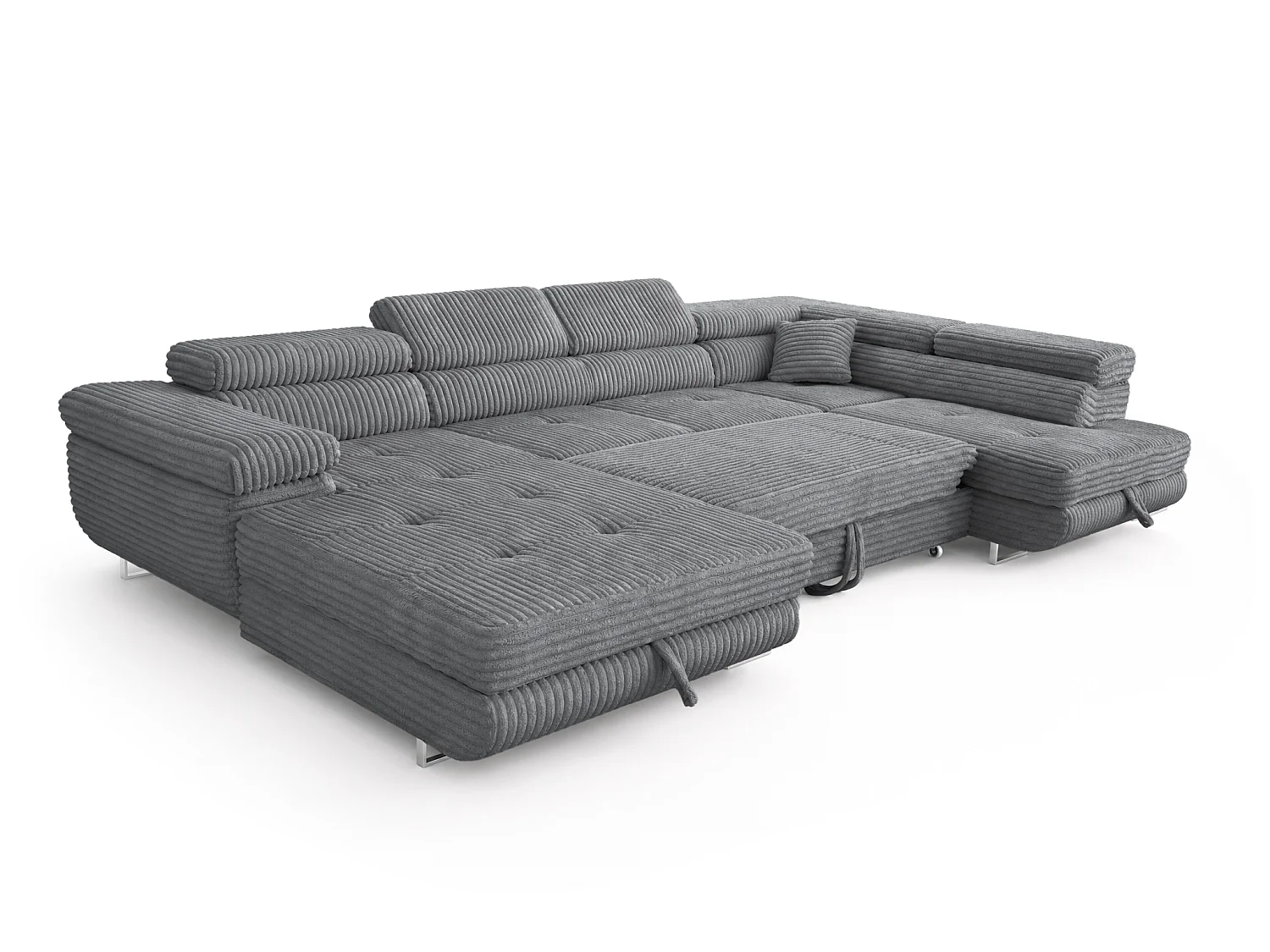 Wohnlandschaft mit Schlaffunktion und 2 Bettkästen grau 345 cm - Cordo U