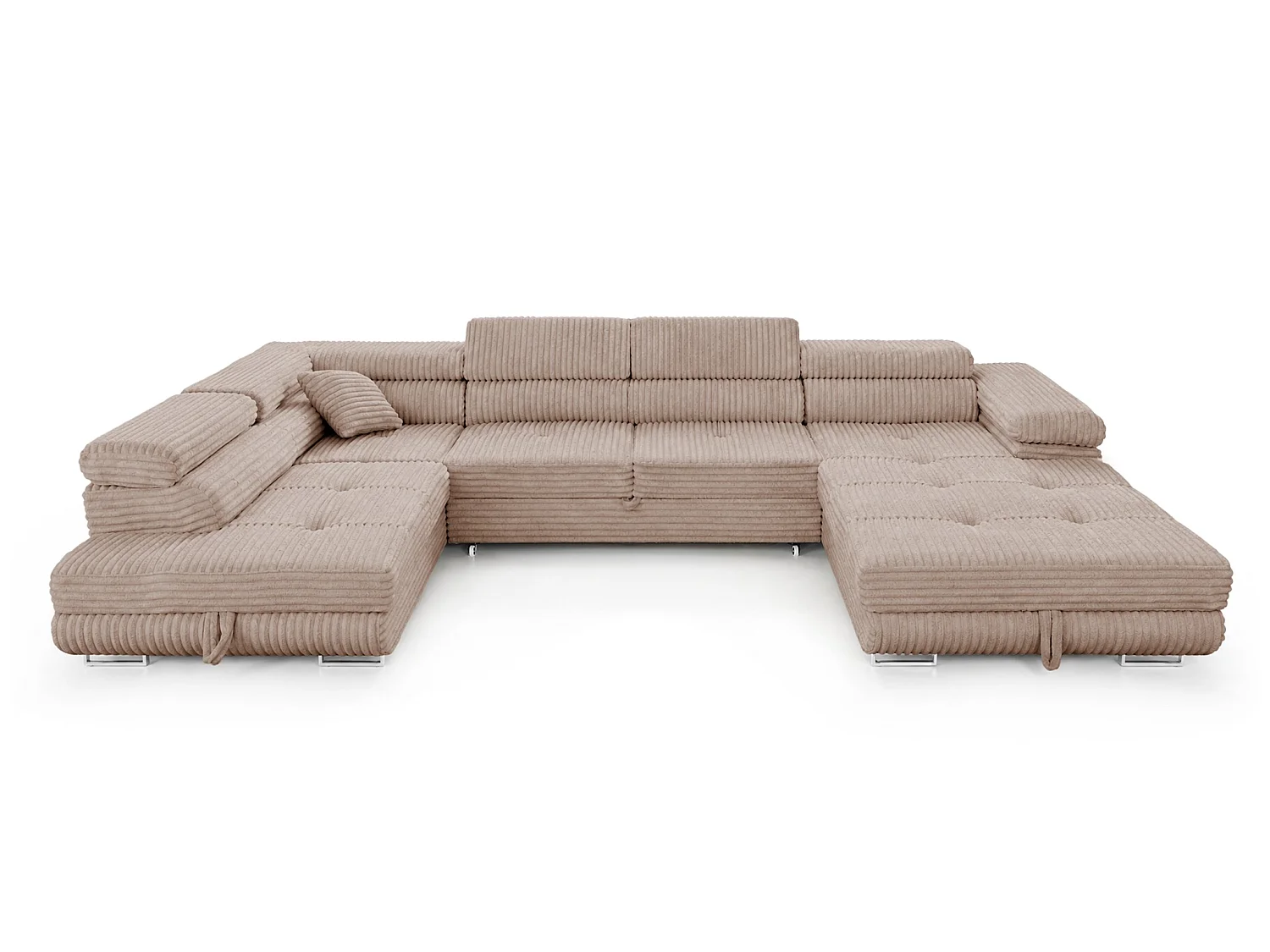 Wohnlandschaft mit Schlaffunktion und 2 Bettkästen beige 345 cm - Cordo U