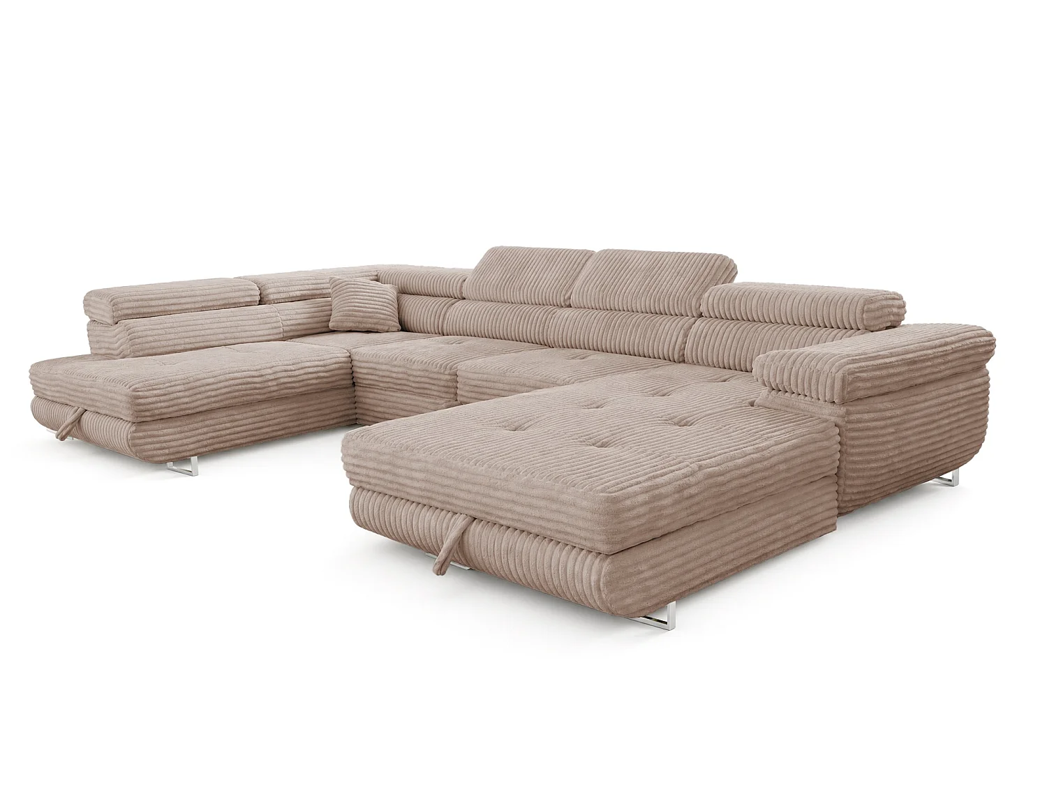 Wohnlandschaft mit Schlaffunktion und 2 Bettkästen beige 345 cm - Cordo U