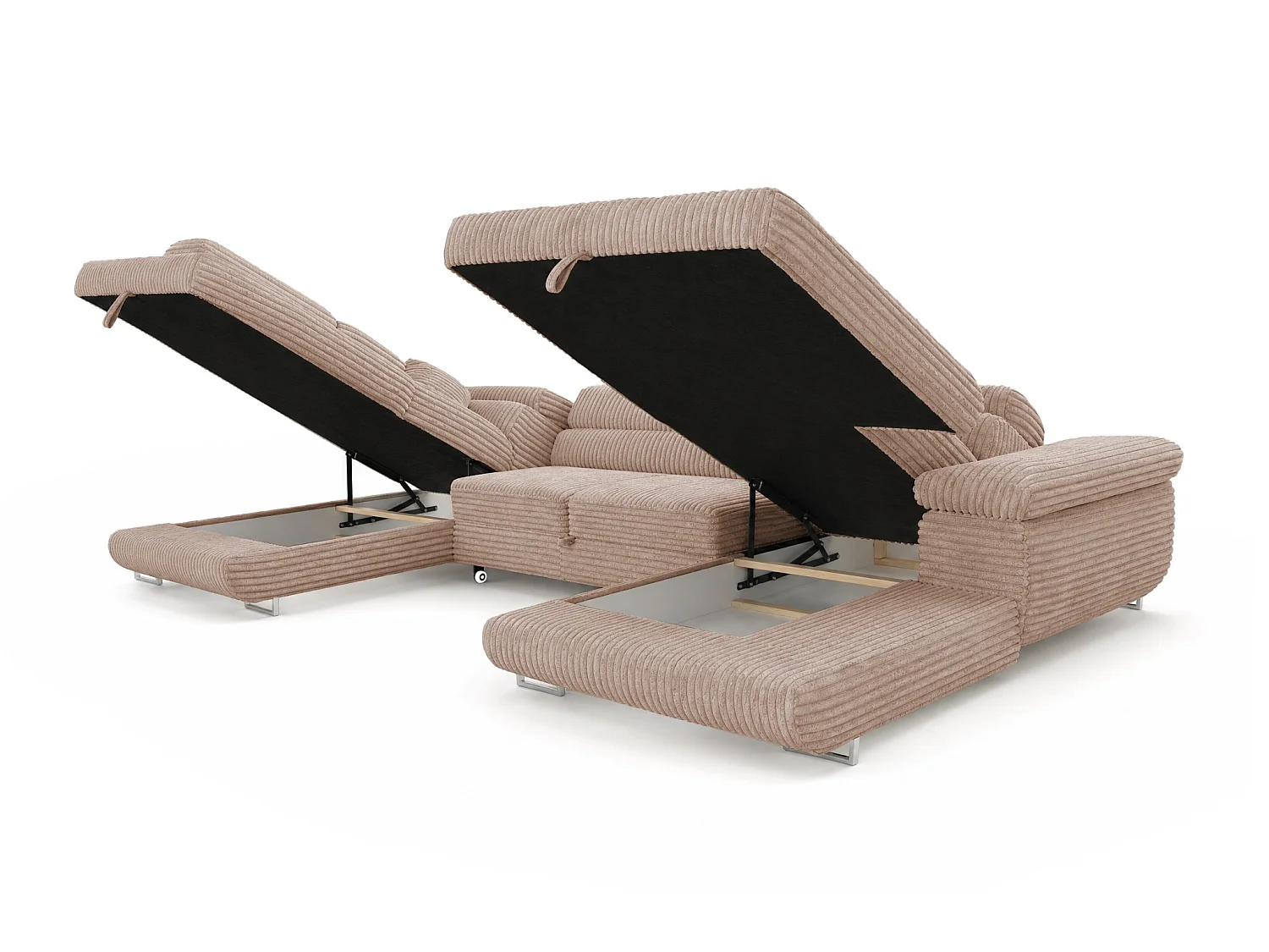 Wohnlandschaft mit Schlaffunktion und 2 Bettkästen beige 345 cm - Cordo U