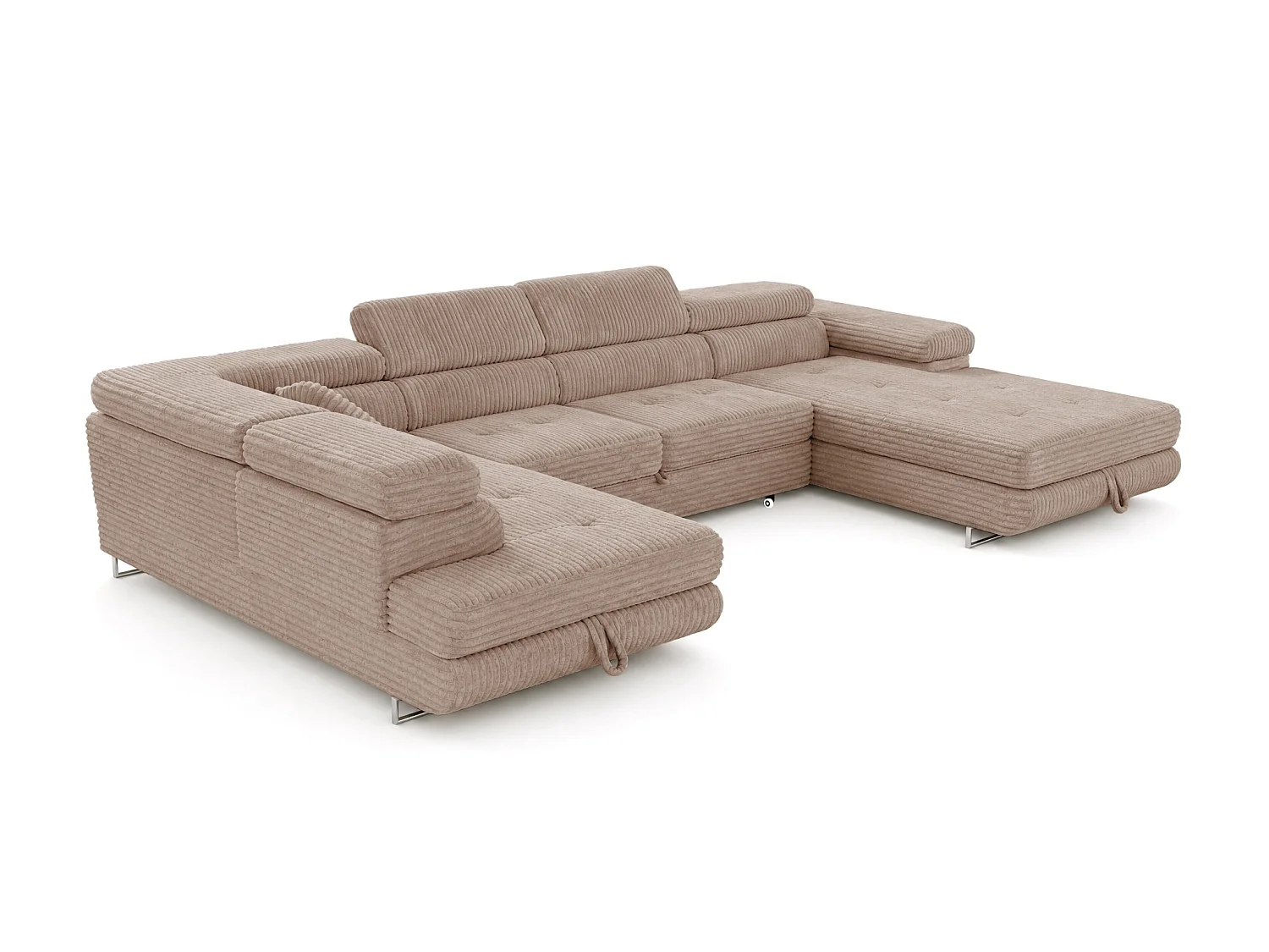 Canapé d'angle 7 places avec coffre en tissu beige CORDO