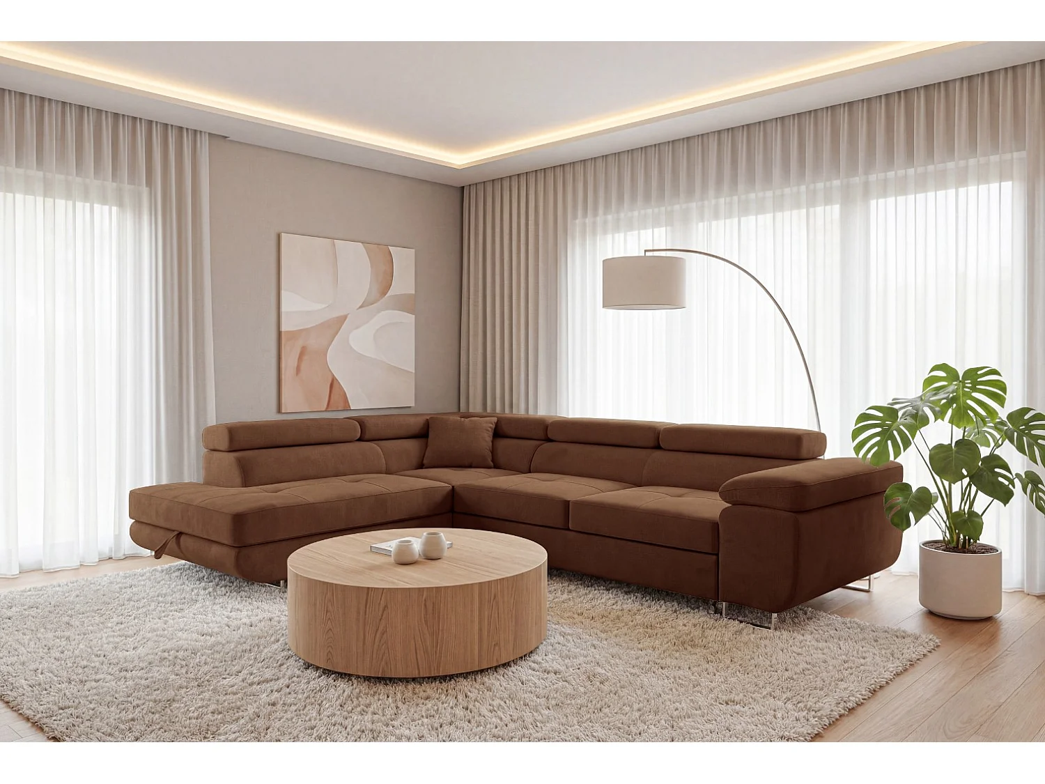 Ecksofa L-Form links mit Schlaffunktion dunkelbraun 272 cm - Luca