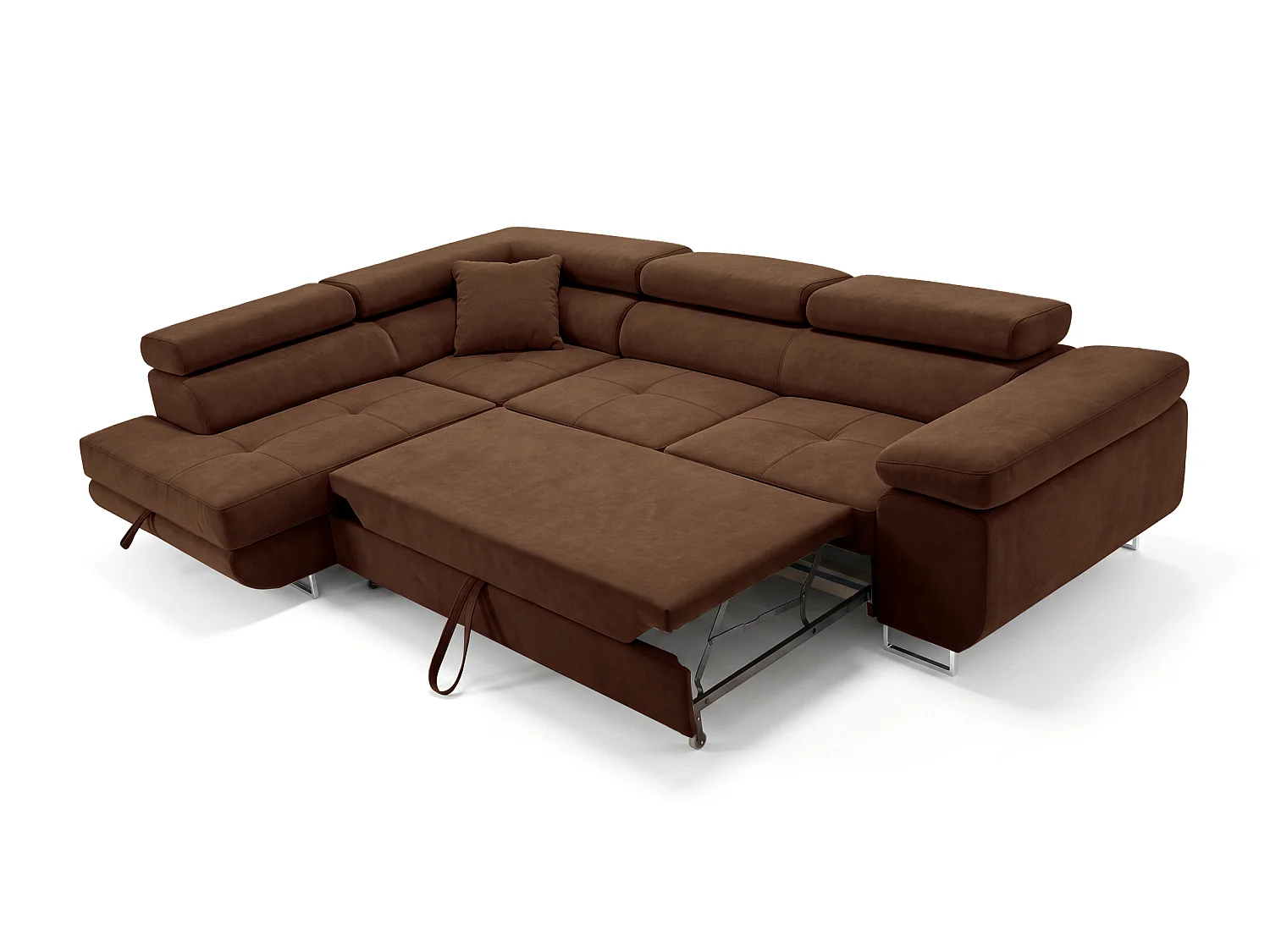 Ecksofa L-Form links mit Schlaffunktion dunkelbraun 272 cm - Luca