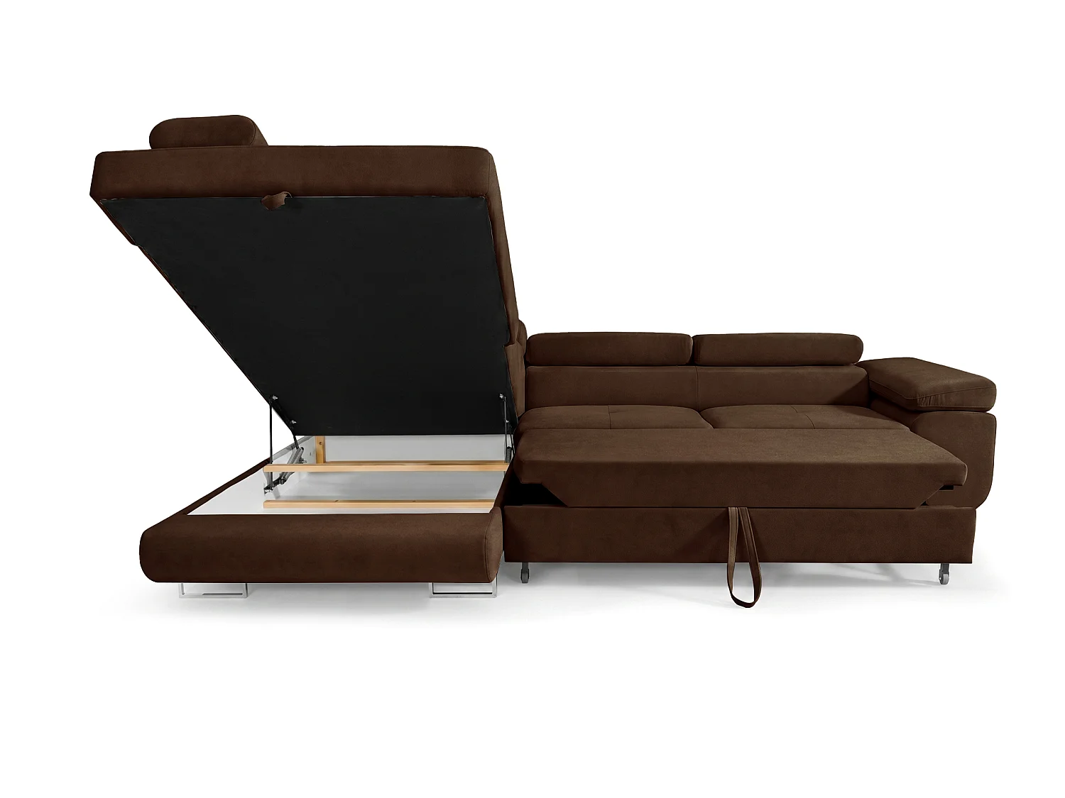 Ecksofa L-Form links mit Schlaffunktion dunkelbraun 272 cm - Luca