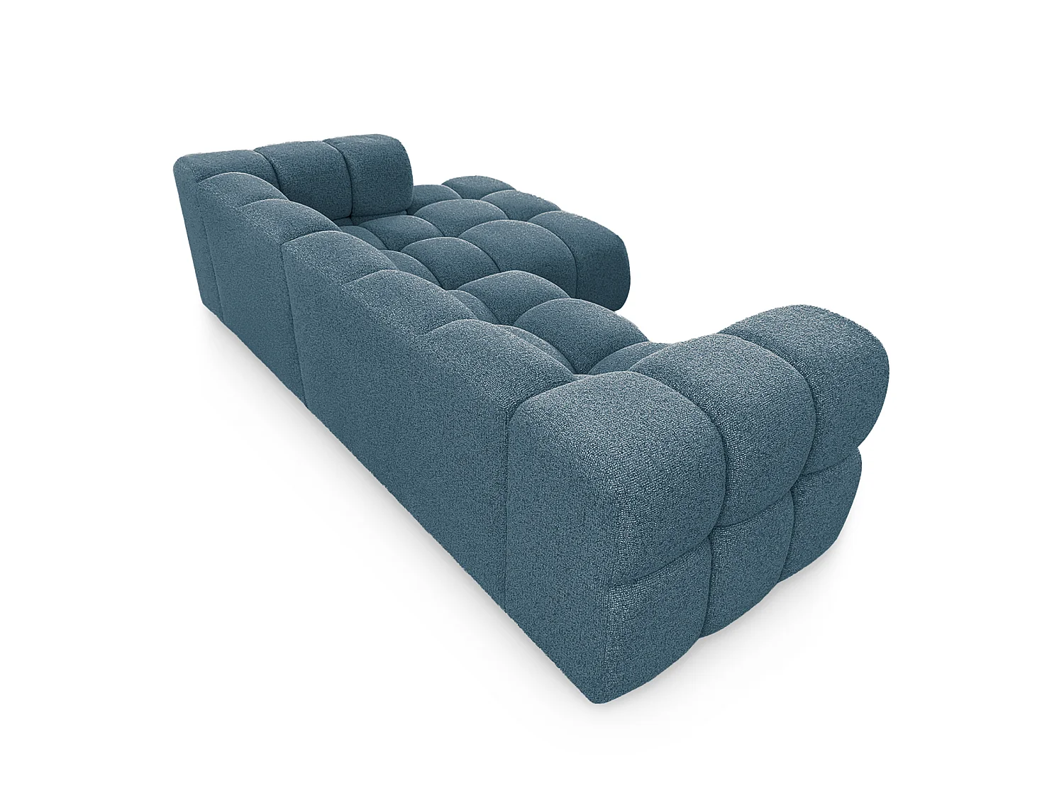 Canapé d'angle droit capitonné en tissu bouclé bleu canard 280 cm - AVERRO