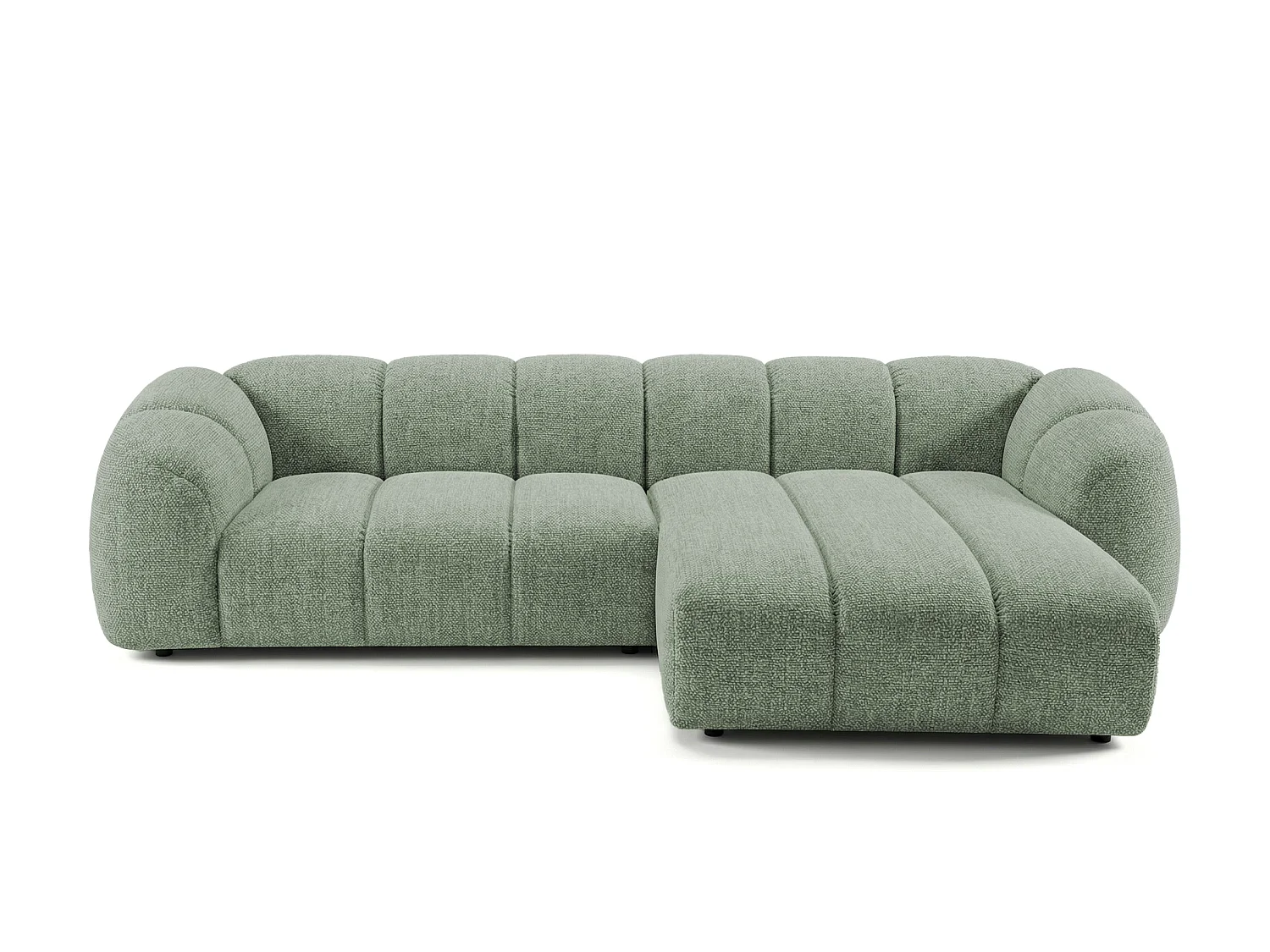 Canapé d'angle droit tissu bouclé vert amande 280 cm - Mali Design