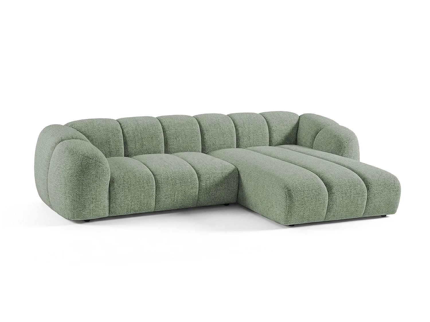 Canapé d'angle droit tissu bouclé vert amande 280 cm - Mali Design