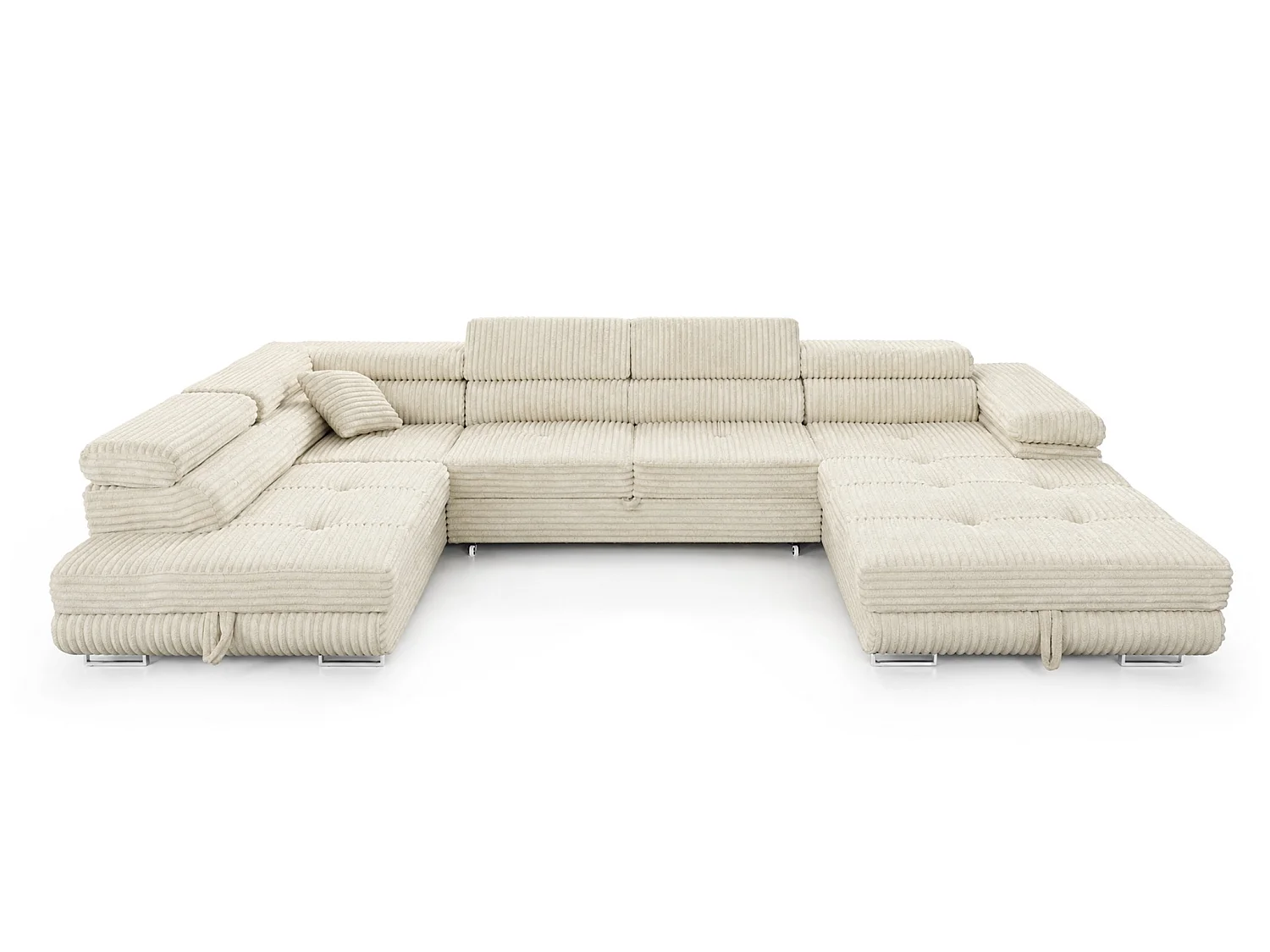Wohnlandschaft mit Schlaffunktion und 2 Bettkästen cremeweiß 345 cm - Cordo U