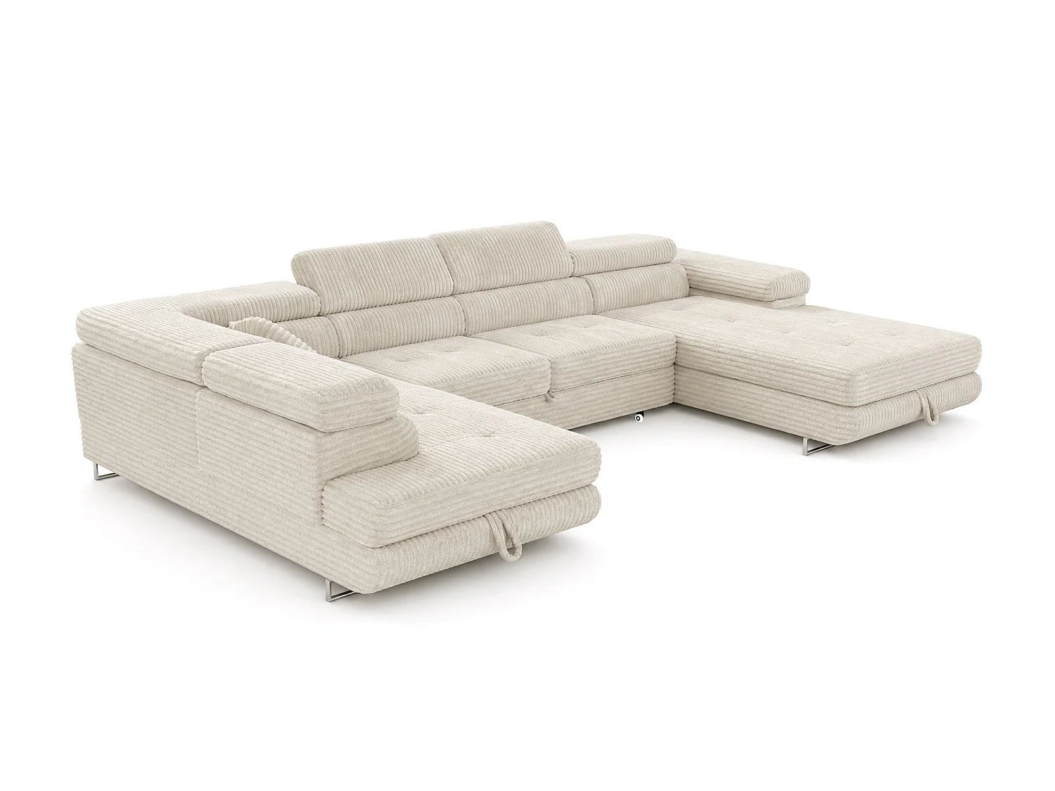 Wohnlandschaft mit Schlaffunktion und 2 Bettkästen cremeweiß 345 cm - Cordo U