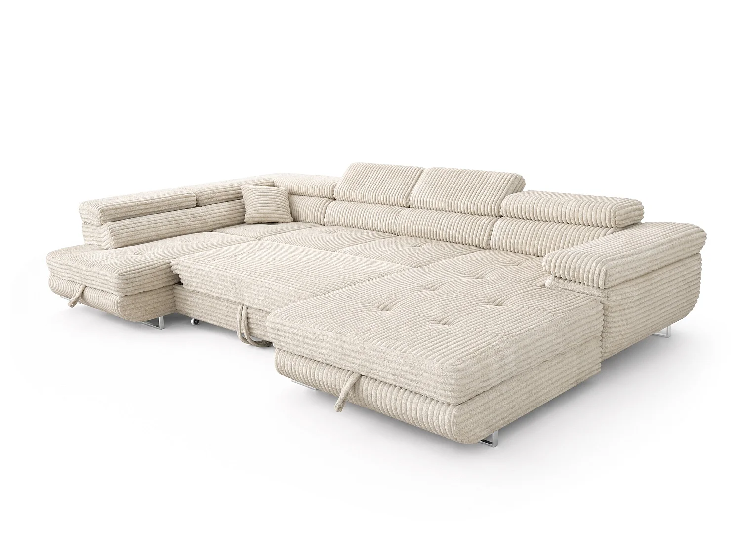 Wohnlandschaft mit Schlaffunktion und 2 Bettkästen cremeweiß 345 cm - Cordo U