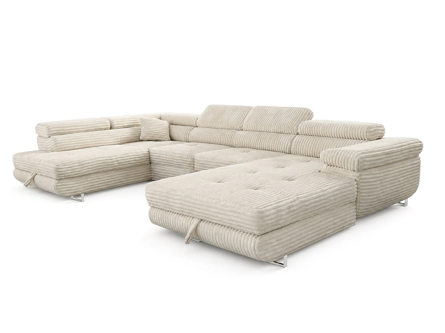 Canapé d'angle convertible 7 places avec coffre en tissu blanc CORDO