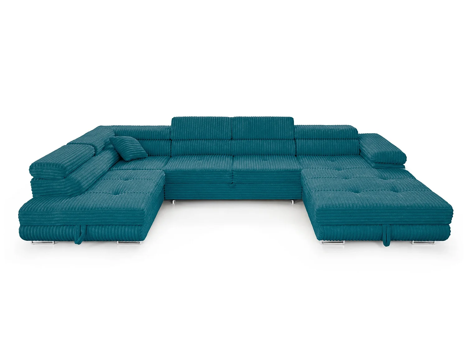 Wohnlandschaft mit Schlaffunktion und 2 Bettkästen türkis 345 cm - Cordo U