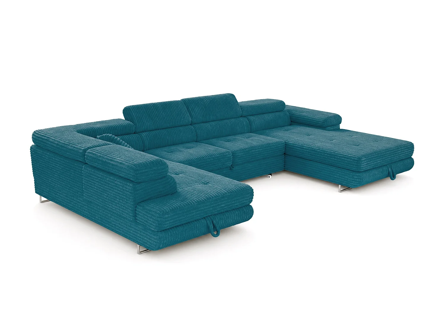 Wohnlandschaft mit Schlaffunktion und 2 Bettkästen türkis 345 cm - Cordo U