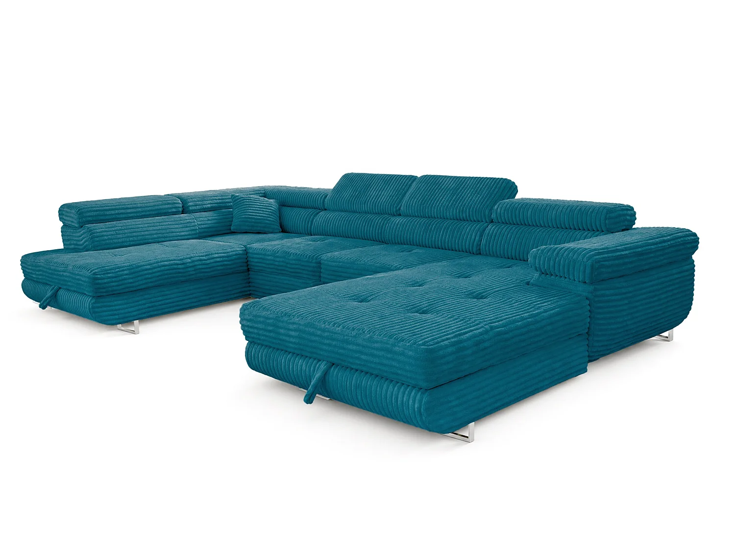 Wohnlandschaft mit Schlaffunktion und 2 Bettkästen türkis 345 cm - Cordo U