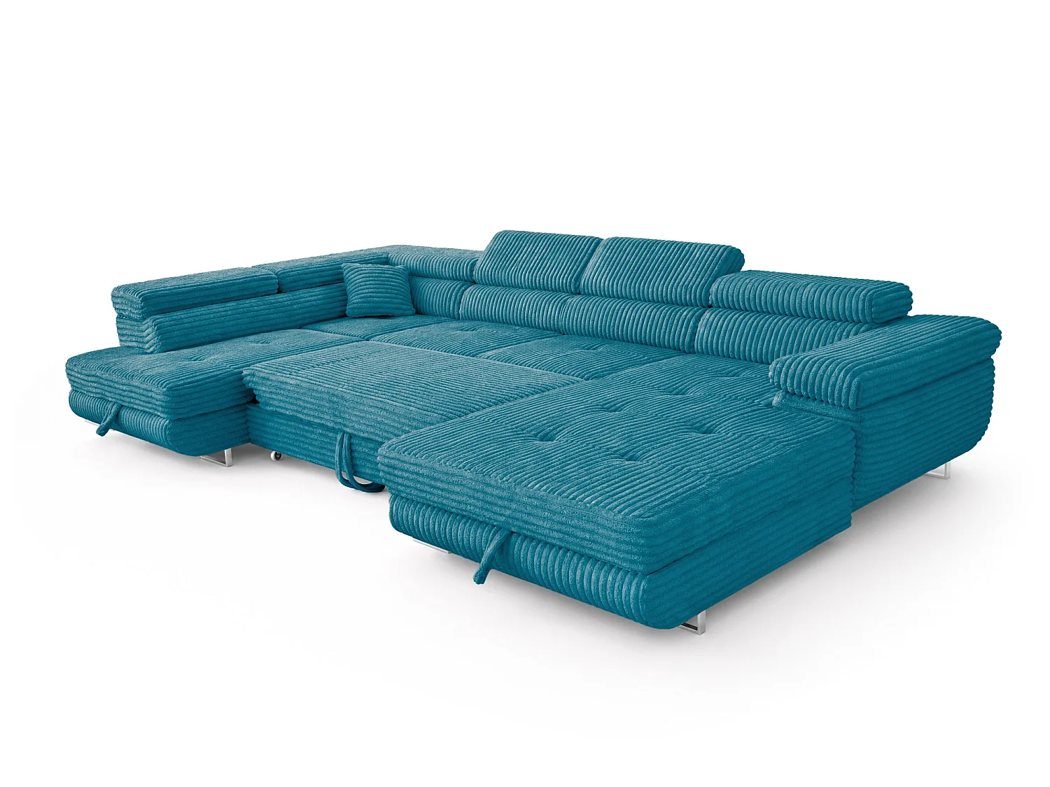 Wohnlandschaft mit Schlaffunktion und 2 Bettkästen türkis 345 cm - Cordo U