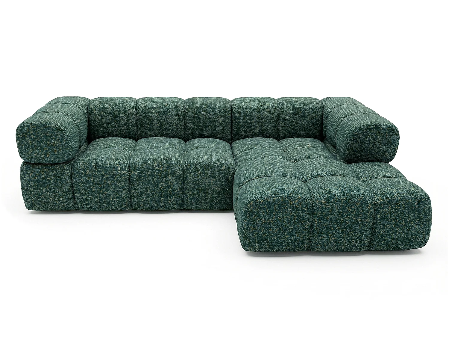 Canapé d'angle droit capitonné en tissu bouclé vert 280 cm - AVERRO